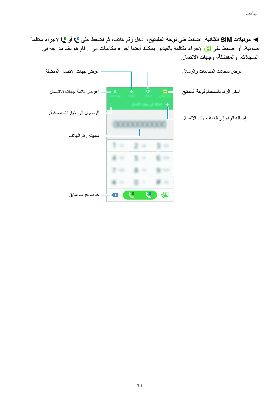 Samsung SM-G900HZDATUN, SM-G900HZBAPAK, SM-G900HZDAPAK, SM-G900HZWAXSG manual الهاتف, لاصتلاا تاهجو ،ةلضفملاو ،تلاجسلا 