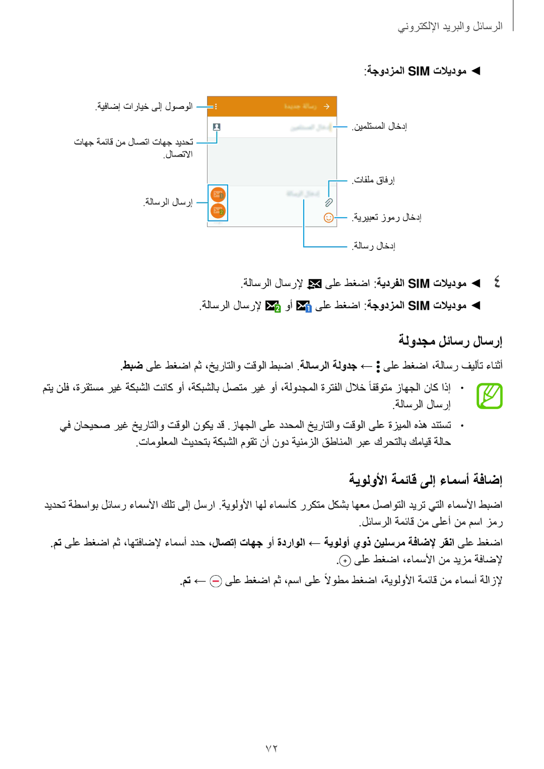 Samsung SM-G900HZKAPAK, SM-G900HZBAPAK, SM-G900HZDAPAK, SM-G900HZWAXSG ةلودجم لئاسر لاسرإ, ةيولولأا ةمئاق ىلإ ءامسأ ةفاضإ 