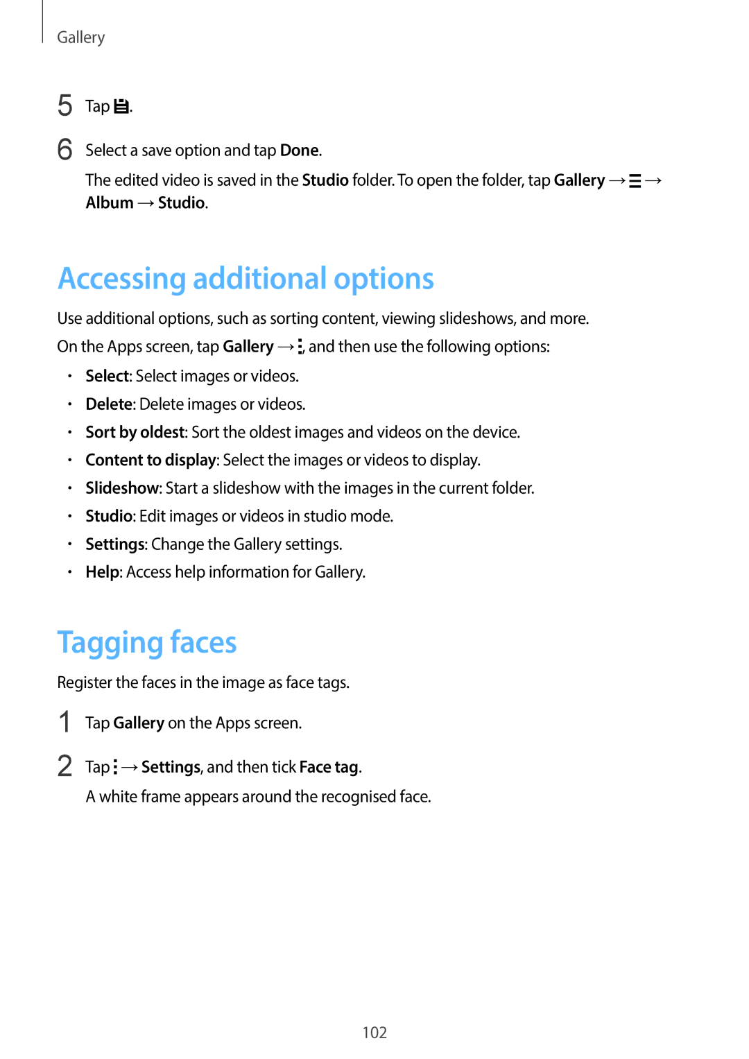 Samsung SM-G900HZWASKZ, SM-G900HZBAPAK, SM-G900HZDAPAK, SM-G900HZWAXSG manual Accessing additional options, Tagging faces 