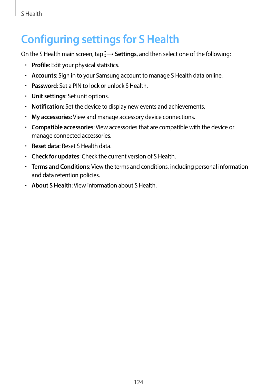 Samsung SM-G900HZDAMID, SM-G900HZBAPAK, SM-G900HZDAPAK, SM-G900HZWAXSG, SM-G900HZBATMC manual Configuring settings for S Health 