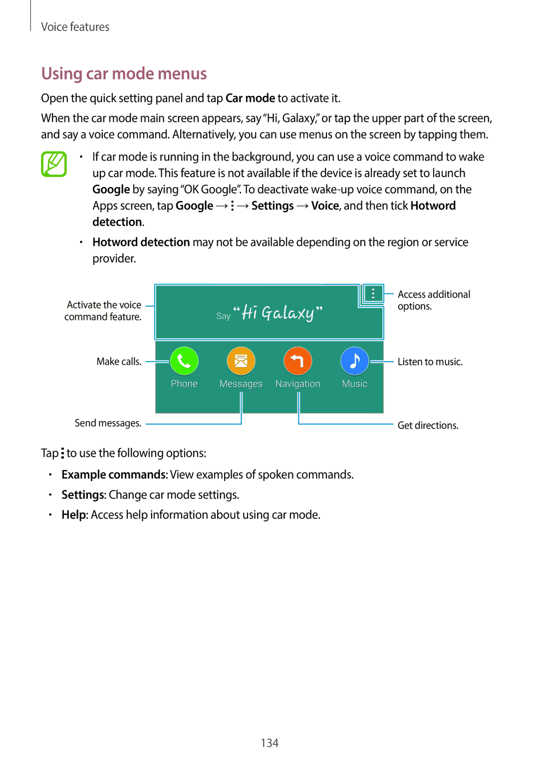 Samsung SM-G900HZKALYS, SM-G900HZBAPAK, SM-G900HZDAPAK, SM-G900HZWAXSG, SM-G900HZBATMC, SM-G900HZDAAFG Using car mode menus 