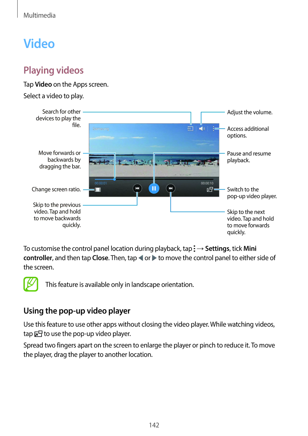 Samsung SM-G900HZBAXSG, SM-G900HZBAPAK, SM-G900HZDAPAK, SM-G900HZWAXSG Video, Playing videos, Using the pop-up video player 