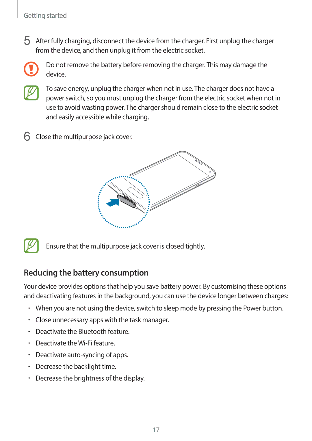 Samsung SM-G900HZWASKZ, SM-G900HZBAPAK, SM-G900HZDAPAK, SM-G900HZWAXSG, SM-G900HZBATMC manual Reducing the battery consumption 