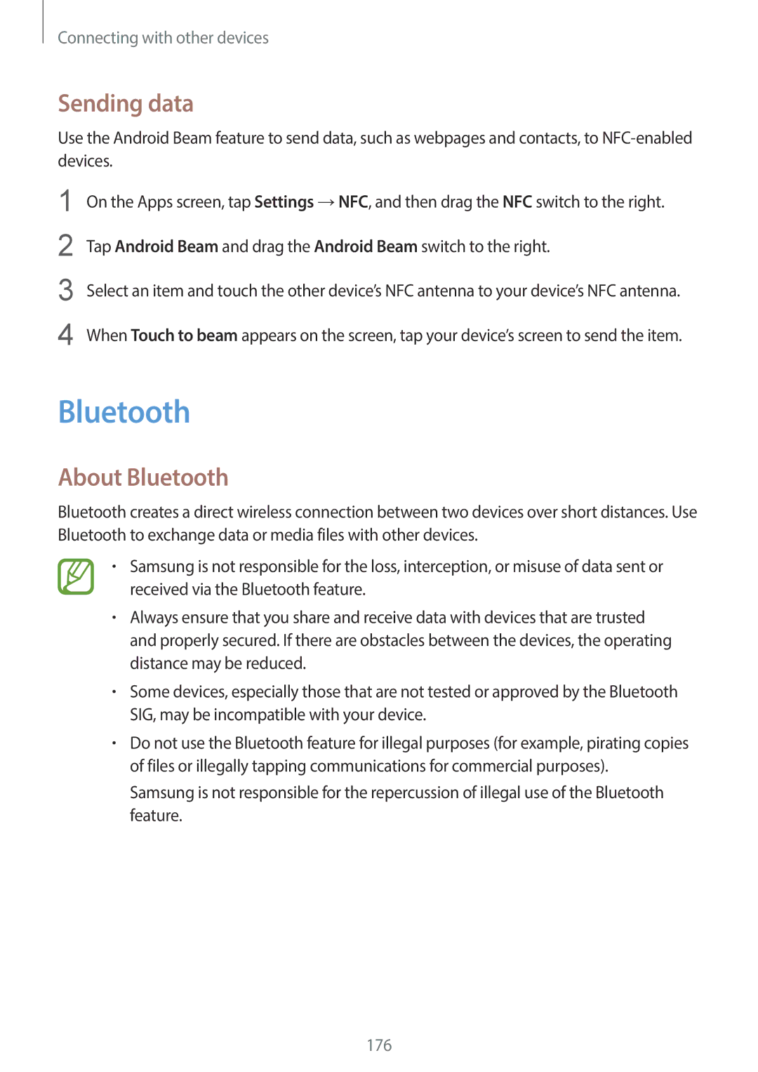 Samsung SM-G900HZKATUN, SM-G900HZBAPAK, SM-G900HZDAPAK, SM-G900HZWAXSG, SM-G900HZBATMC manual Sending data, About Bluetooth 