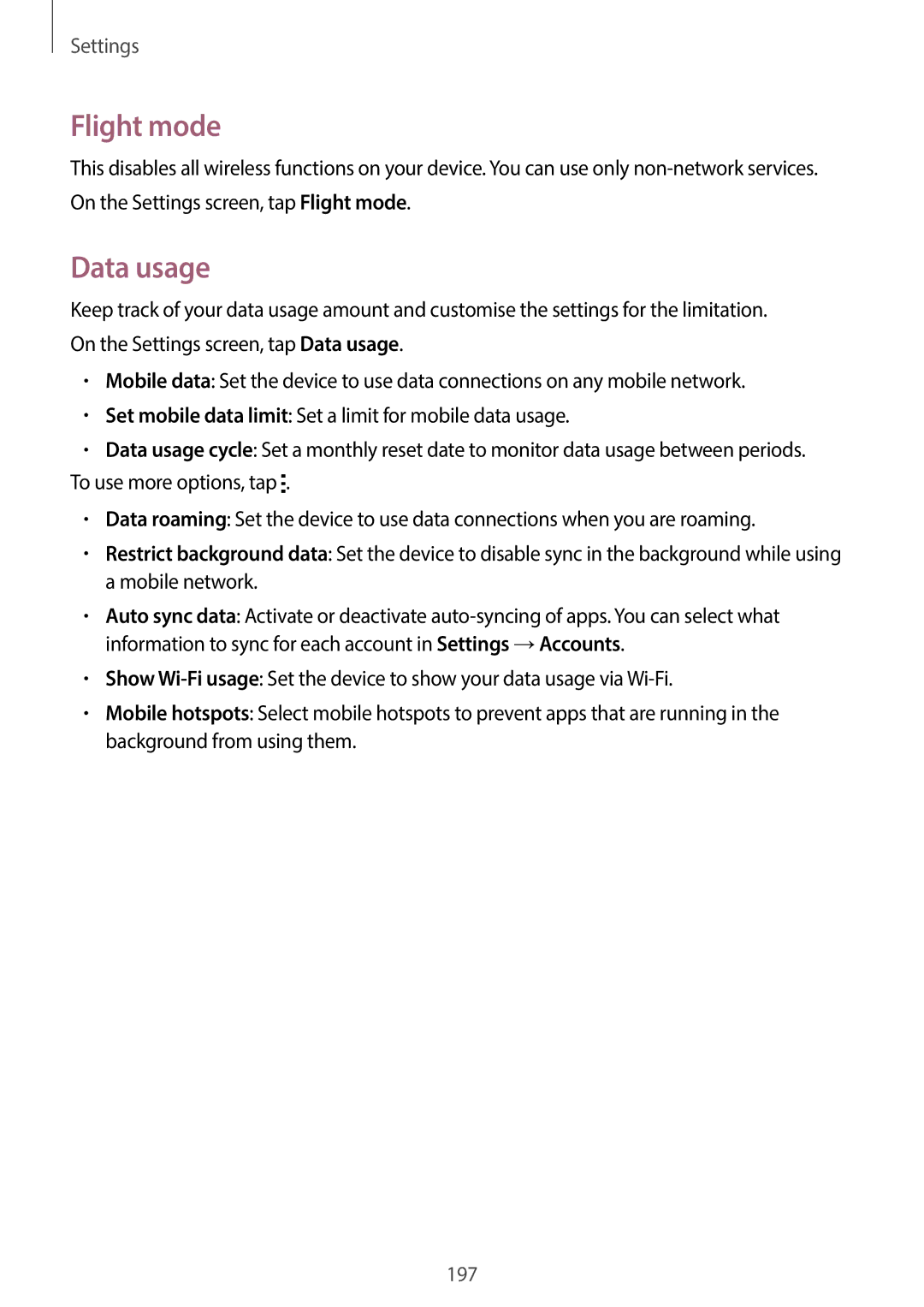 Samsung SM-G900HZDAXFE, SM-G900HZBAPAK, SM-G900HZDAPAK, SM-G900HZWAXSG, SM-G900HZBATMC, SM-G900HZDAAFG Flight mode, Data usage 