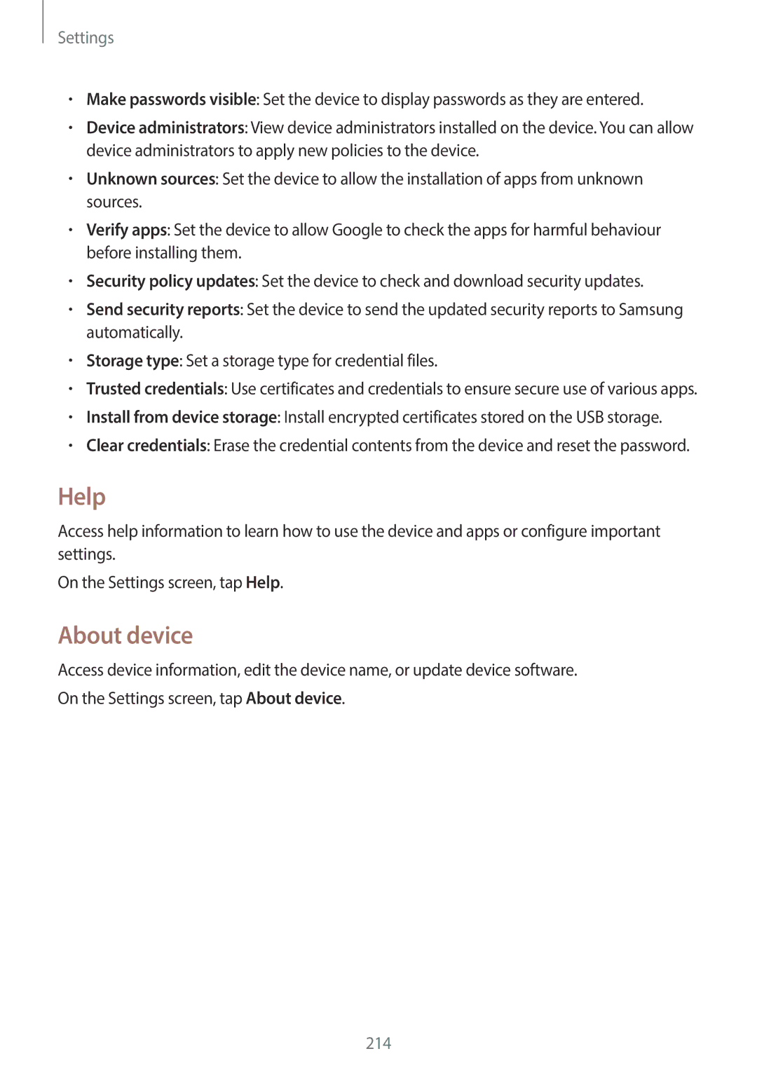 Samsung SM-G900HZKAMID, SM-G900HZBAPAK, SM-G900HZDAPAK, SM-G900HZWAXSG, SM-G900HZBATMC, SM-G900HZDAAFG manual Help, About device 