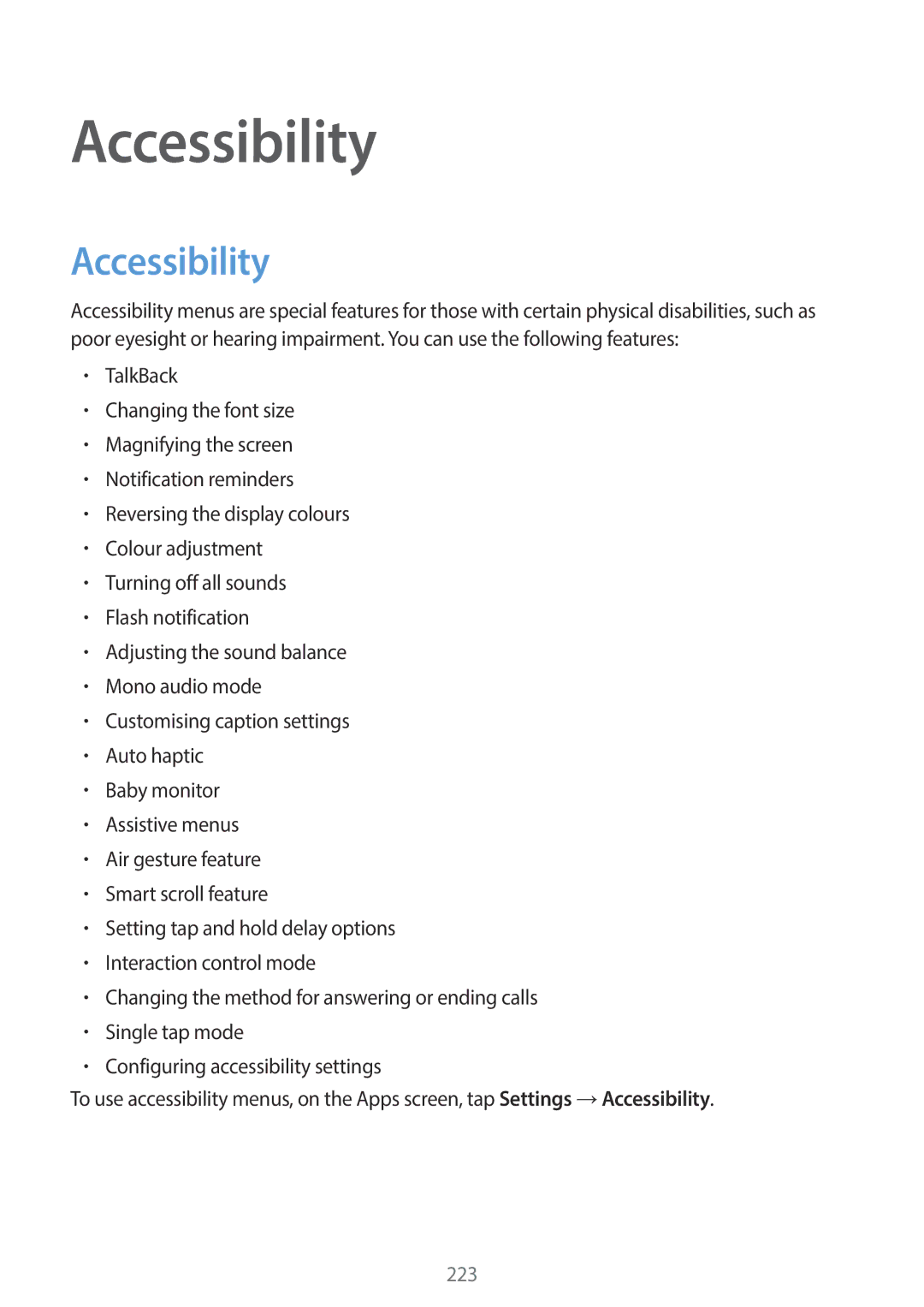 Samsung SM-G900HZWAWTL, SM-G900HZBAPAK, SM-G900HZDAPAK, SM-G900HZWAXSG, SM-G900HZBATMC, SM-G900HZDAAFG manual Accessibility 