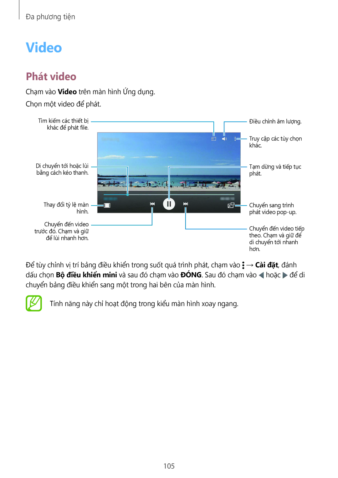 Samsung SM-G900HZWAXXV, CG-G900HZKRHTM, SM-G900HZBAXXV, SM-G900HZKAXXV, SM-G900HZDAXXV manual Video, Phát video, 105 