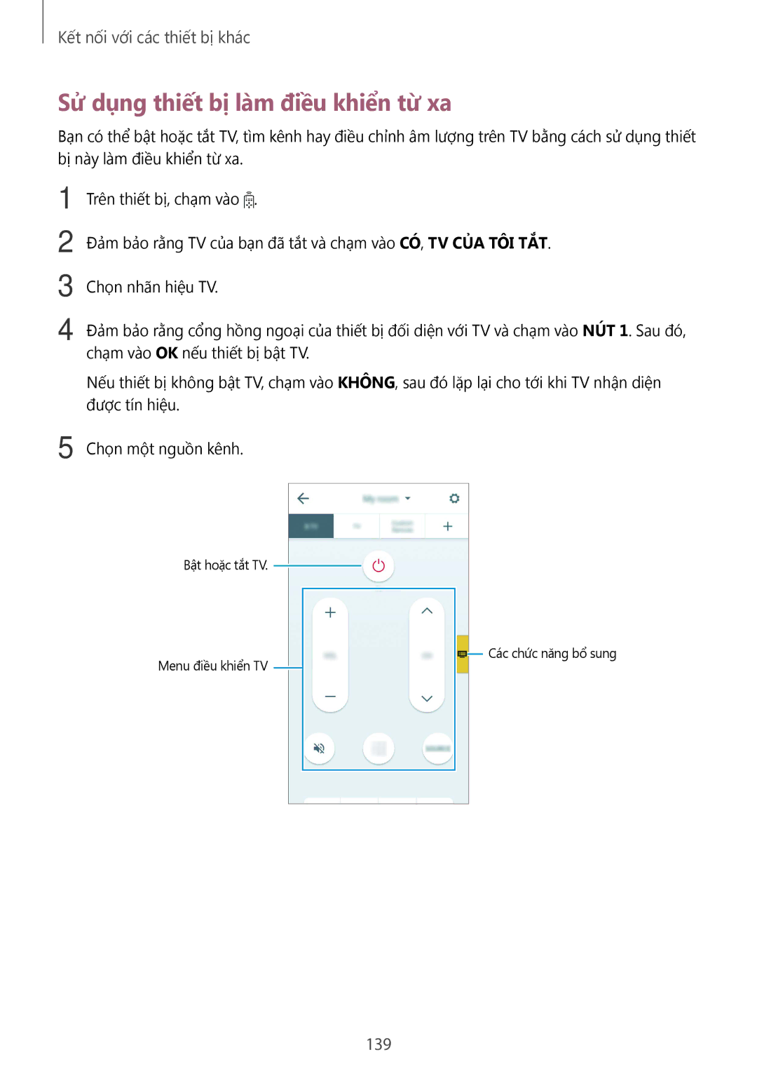 Samsung SM-G900HZDAXXV, SM-G900HZWAXXV, CG-G900HZKRHTM, SM-G900HZBAXXV manual Sử dụng thiết bị làm điều khiển từ xa, 139 