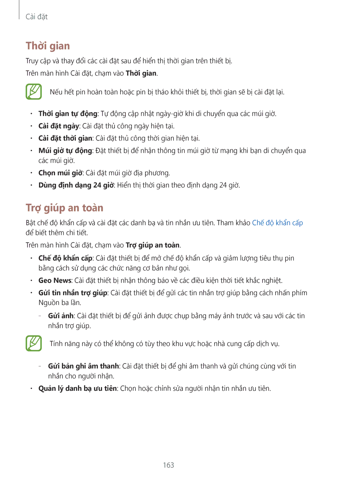 Samsung SM-G900HZKAXXV, SM-G900HZWAXXV, CG-G900HZKRHTM, SM-G900HZBAXXV, SM-G900HZDAXXV manual Thời gian, Trợ giúp an toàn, 163 