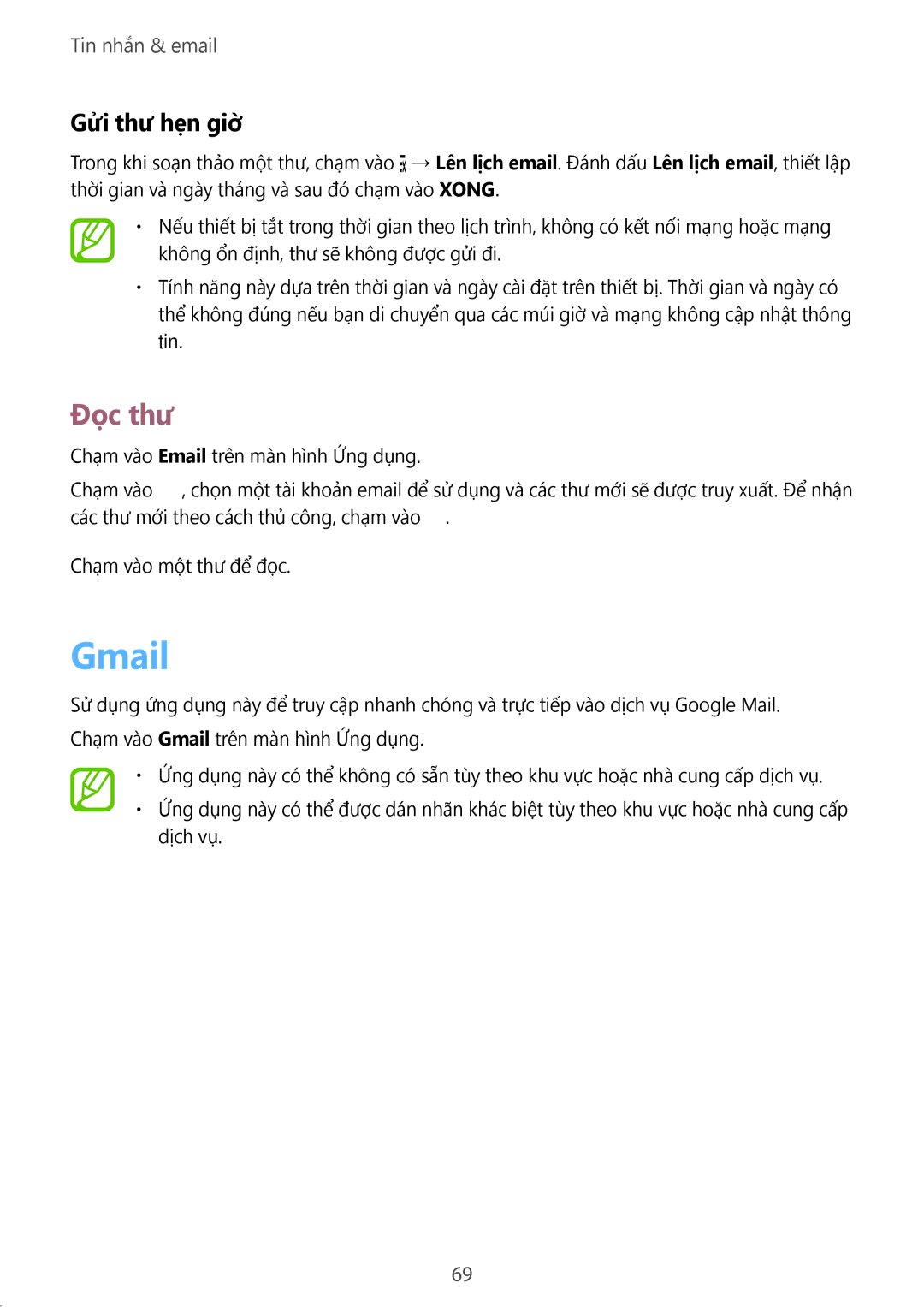 Samsung SM-G900HZDAXXV, SM-G900HZWAXXV, CG-G900HZKRHTM, SM-G900HZBAXXV, SM-G900HZKAXXV manual Gmail, Đọc thư, Gửi thư hẹn giờ 