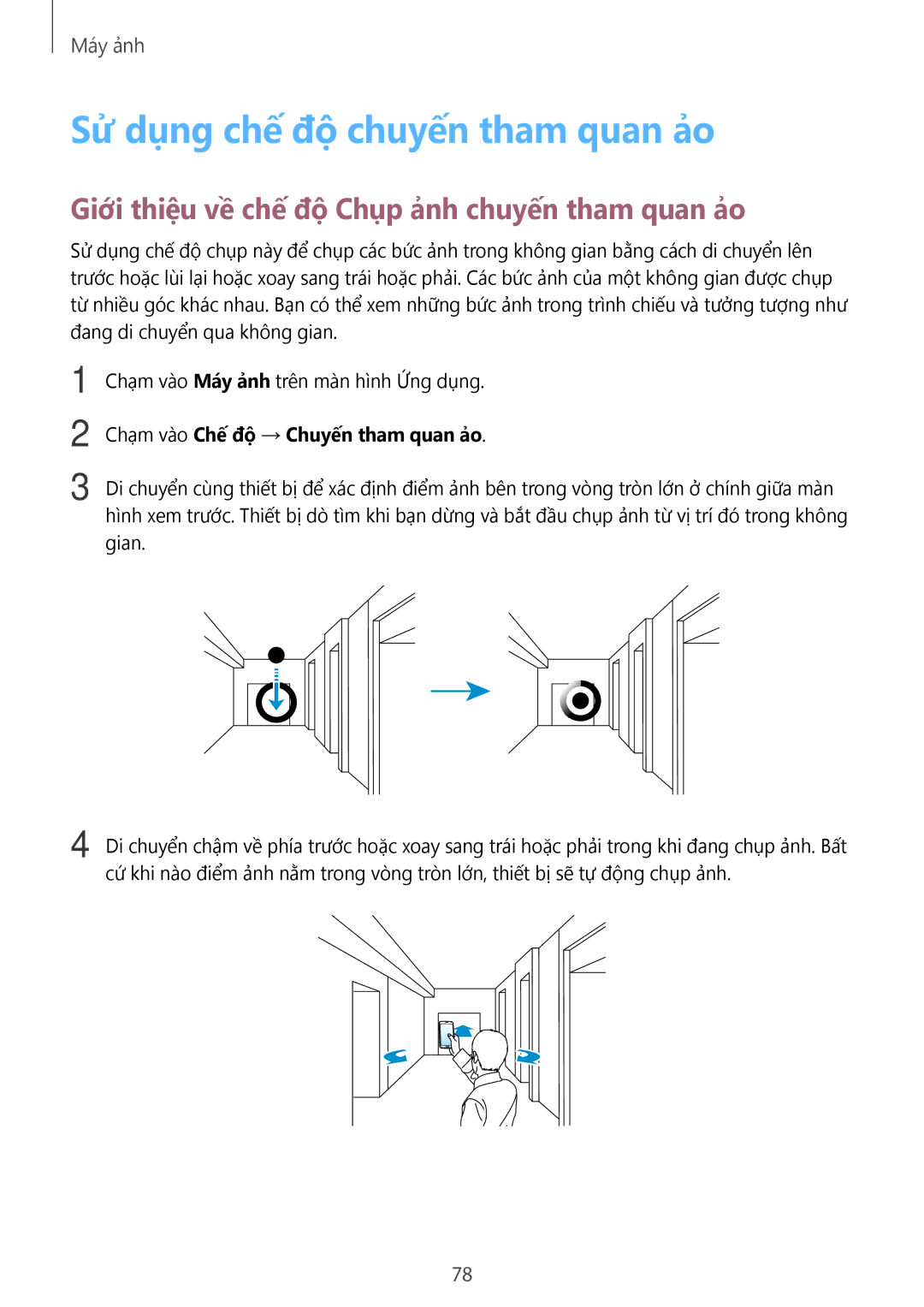 Samsung SM-G900HZKAXXV manual Sử dụng chế độ chuyến tham quan ảo, Giới thiệu về chế độ Chụp ảnh chuyến tham quan ảo 