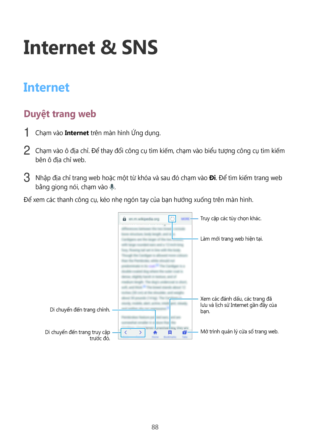 Samsung SM-G900HZKAXXV, SM-G900HZWAXXV, CG-G900HZKRHTM, SM-G900HZBAXXV, SM-G900HZDAXXV manual Internet & SNS, Duyệt trang web 