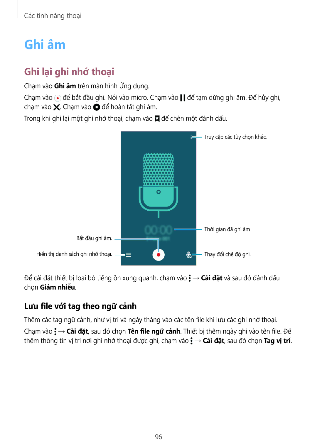 Samsung CG-G900HZKRHTM, SM-G900HZWAXXV, SM-G900HZBAXXV manual Ghi âm, Ghi lại ghi nhớ thoại, Lưu file với tag theo ngữ cảnh 