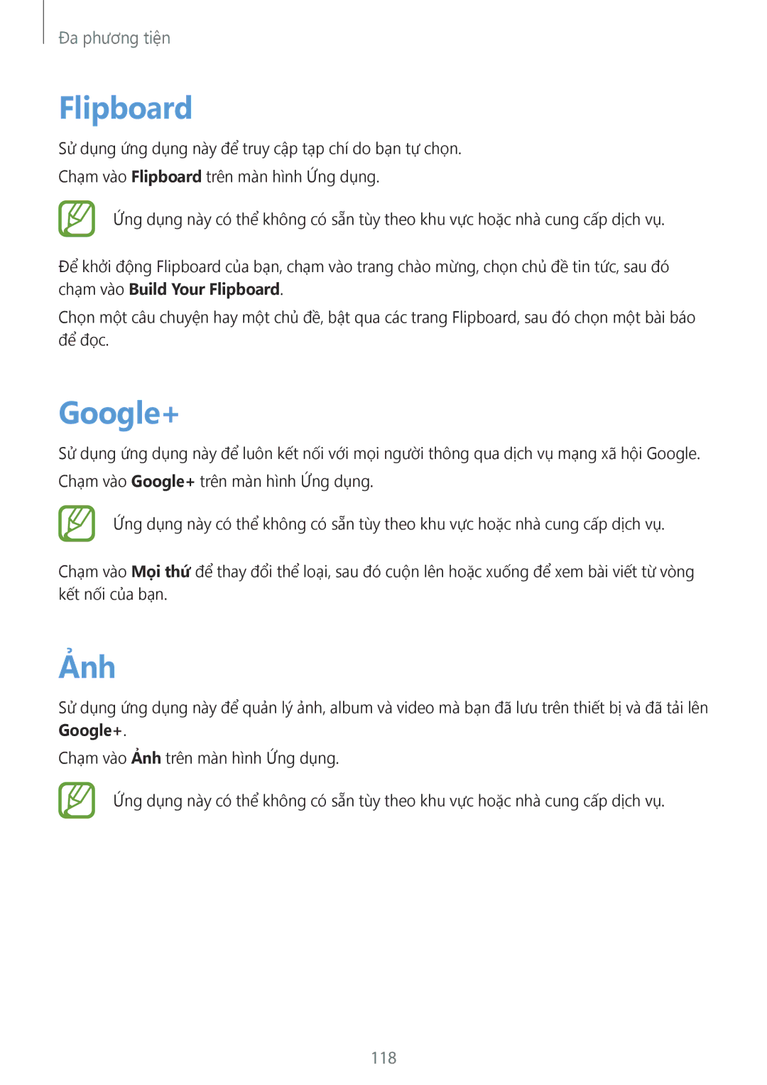 Samsung SM-G900HZKAXXV, SM-G900HZWAXXV, CG-G900HZKRHTM, SM-G900HZBAXXV, SM-G900HZDAXXV manual Flipboard, Google+, Ả̉nh, 118 