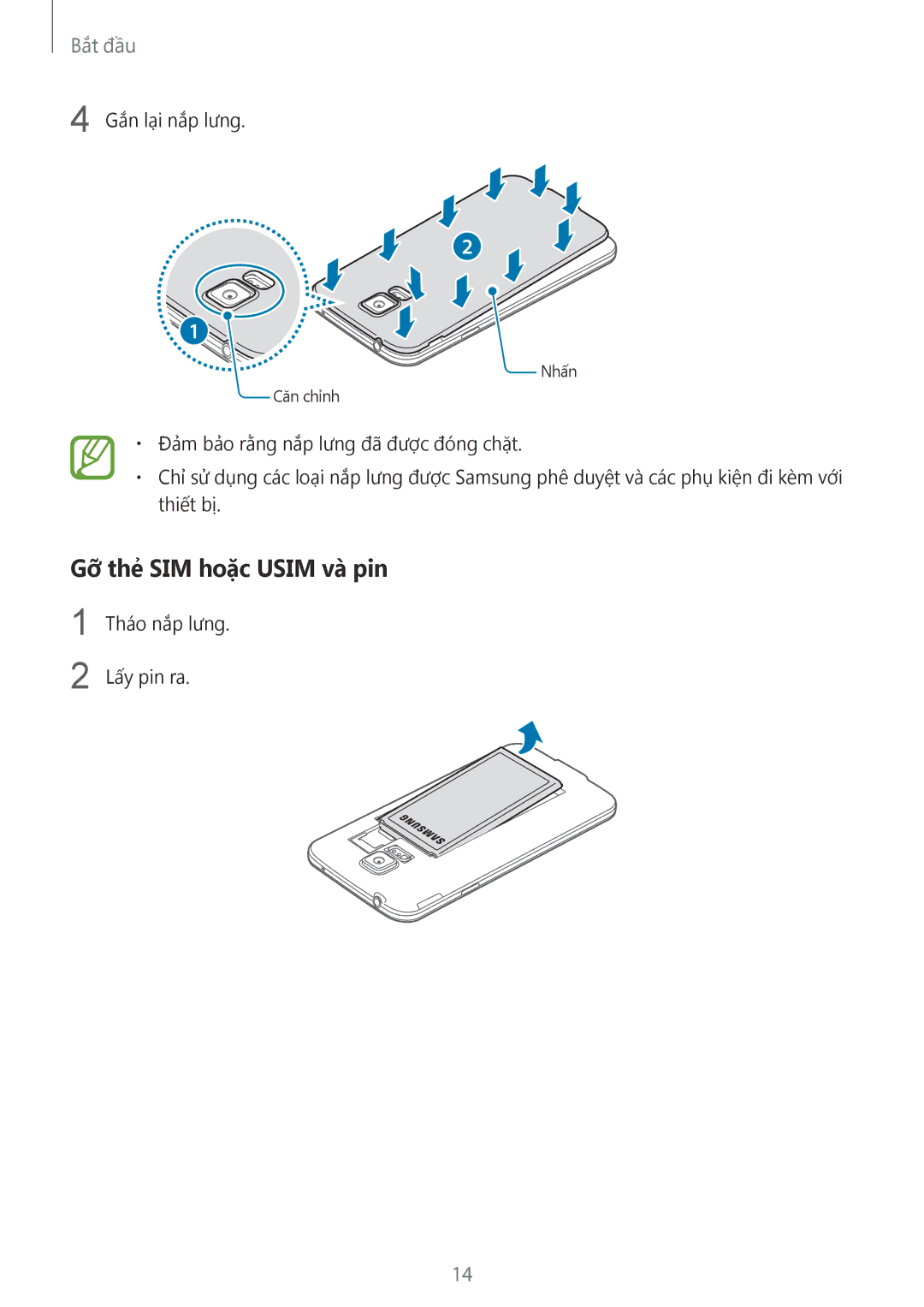 Samsung SM-G900HZDAXXV, SM-G900HZWAXXV, CG-G900HZKRHTM, SM-G900HZBAXXV, SM-G900HZKAXXV manual Gỡ thẻ SIM hoặc Usim và pin 