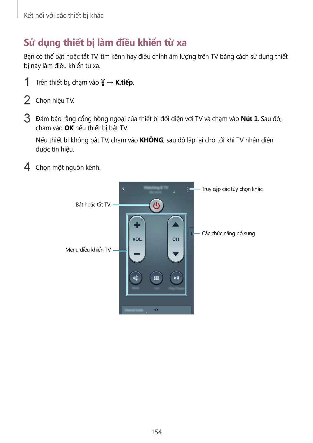 Samsung SM-G900HZDAXXV, SM-G900HZWAXXV, CG-G900HZKRHTM, SM-G900HZBAXXV manual Sử dụng thiết bị làm điều khiển từ xa, 154 