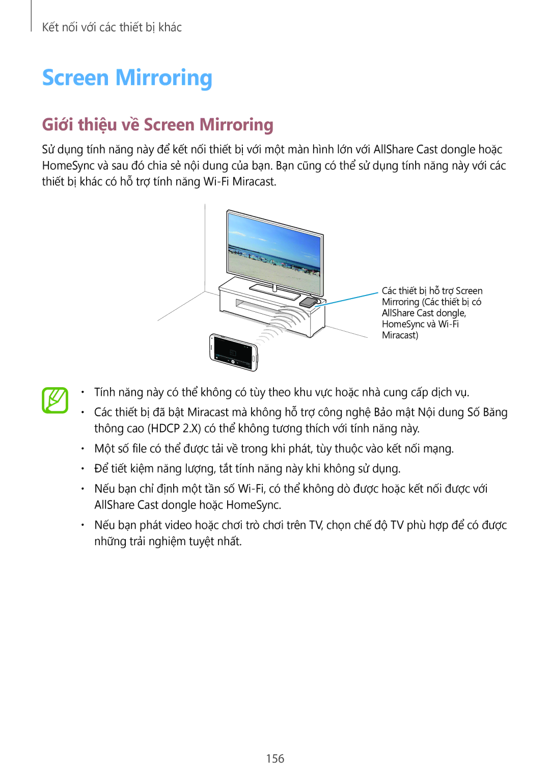 Samsung CG-G900HZKRHTM, SM-G900HZWAXXV, SM-G900HZBAXXV, SM-G900HZKAXXV manual Giới thiệu về Screen Mirroring, 156 