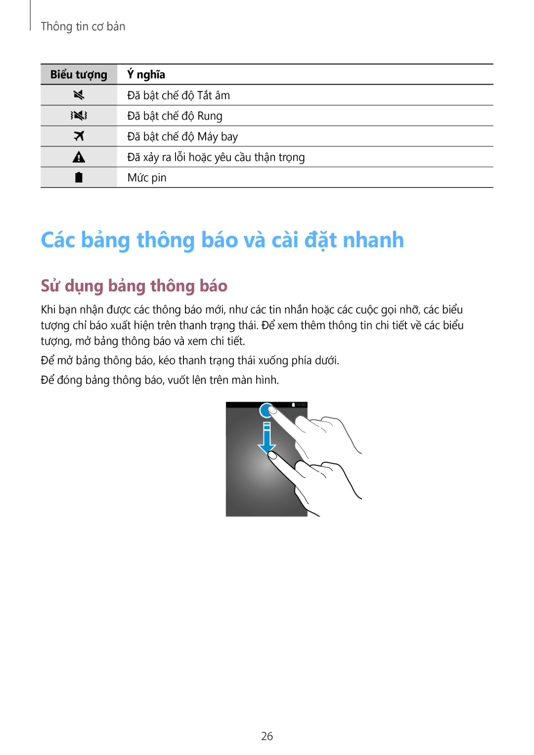 Samsung CG-G900HZKRHTM, SM-G900HZWAXXV, SM-G900HZBAXXV manual Các bảng thông báo và cài đặt nhanh, Sử dụng bảng thông báo 