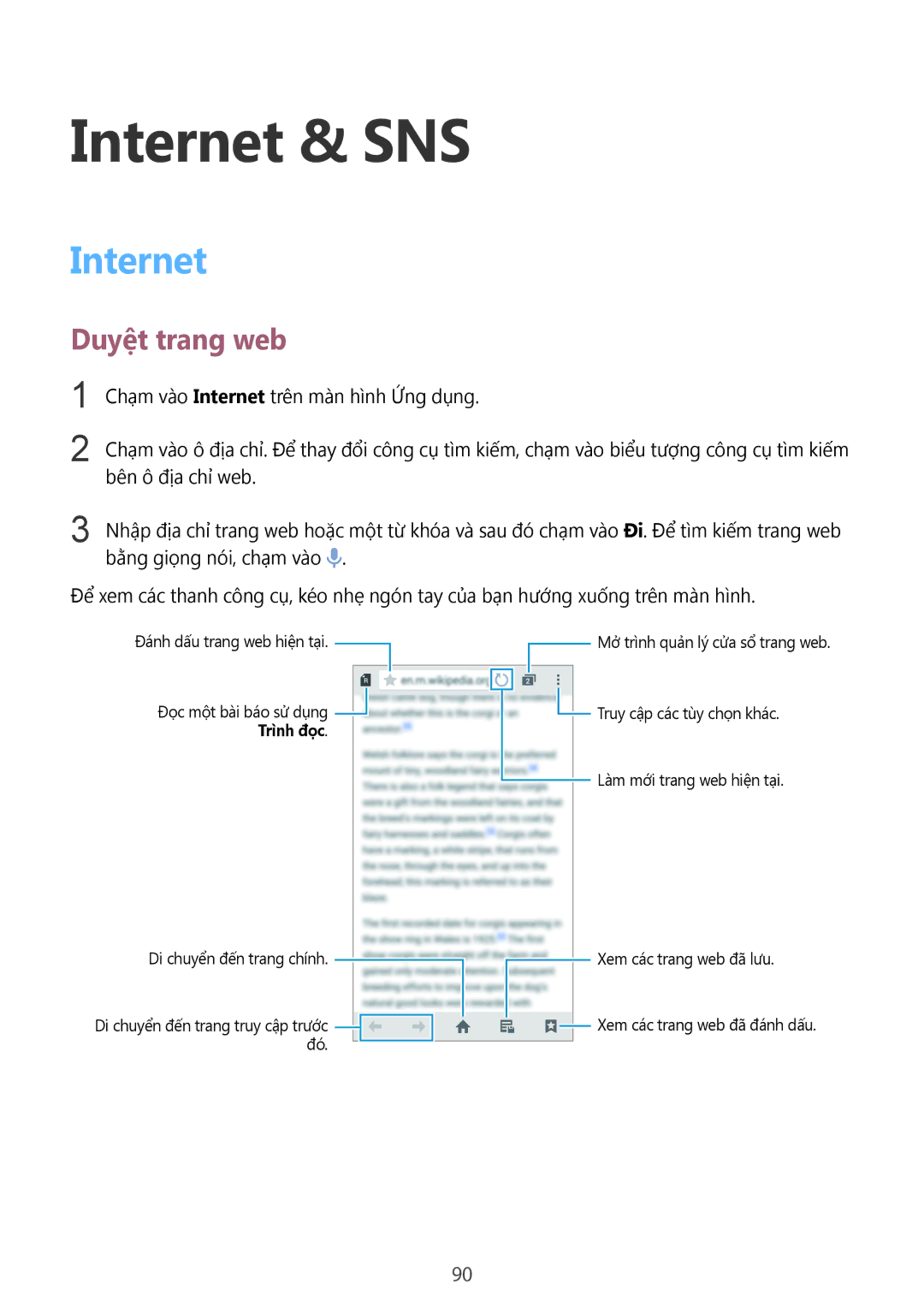 Samsung SM-G900HZWAXXV, CG-G900HZKRHTM, SM-G900HZBAXXV, SM-G900HZKAXXV, SM-G900HZDAXXV manual Internet & SNS, Duyệt trang web 