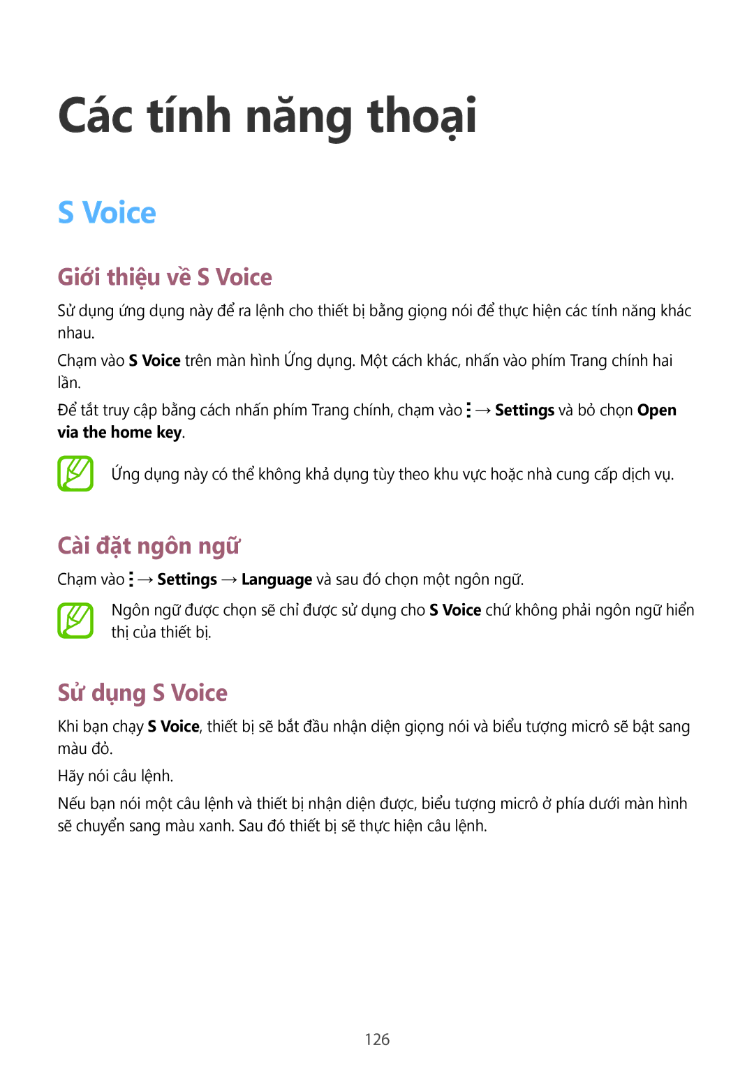 Samsung CG-G900HZKRHTM, SM-G900HZWAXXV Các tính năng thoại, Giới thiệ̣u về S Voice, Cài đặt ngôn ngữ, Sử dụng S Voice 