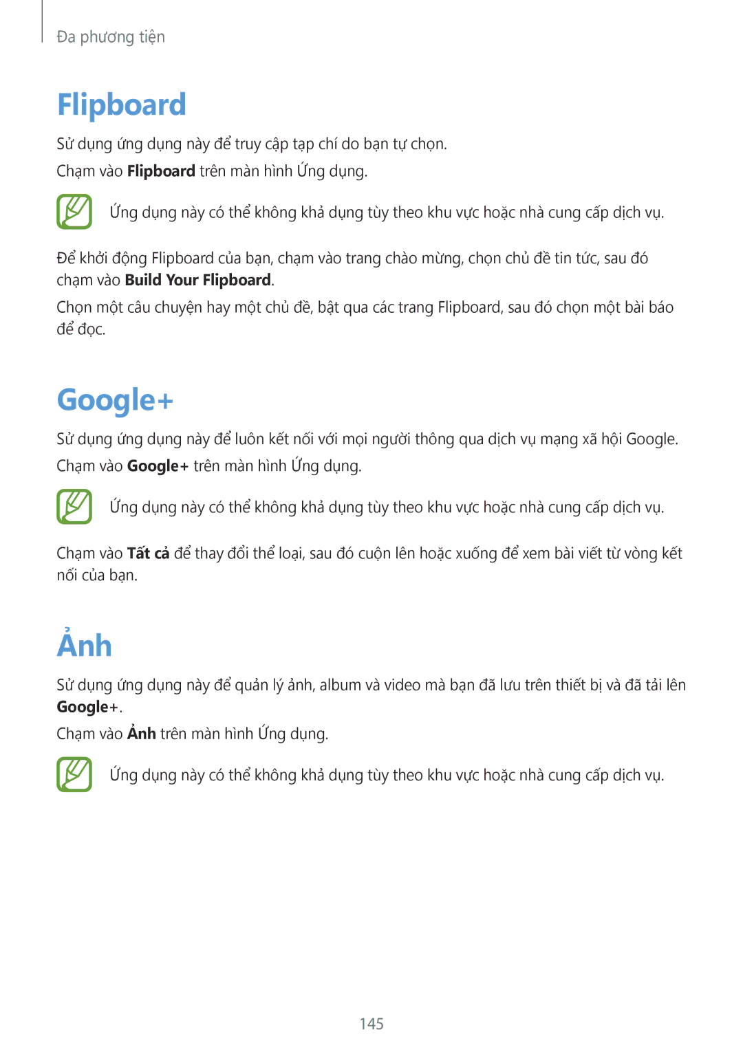 Samsung SM-G900HZWAXXV, CG-G900HZKRHTM, SM-G900HZBAXXV, SM-G900HZKAXXV, SM-G900HZDAXXV manual Flipboard, Google+, Ảnh, 145 