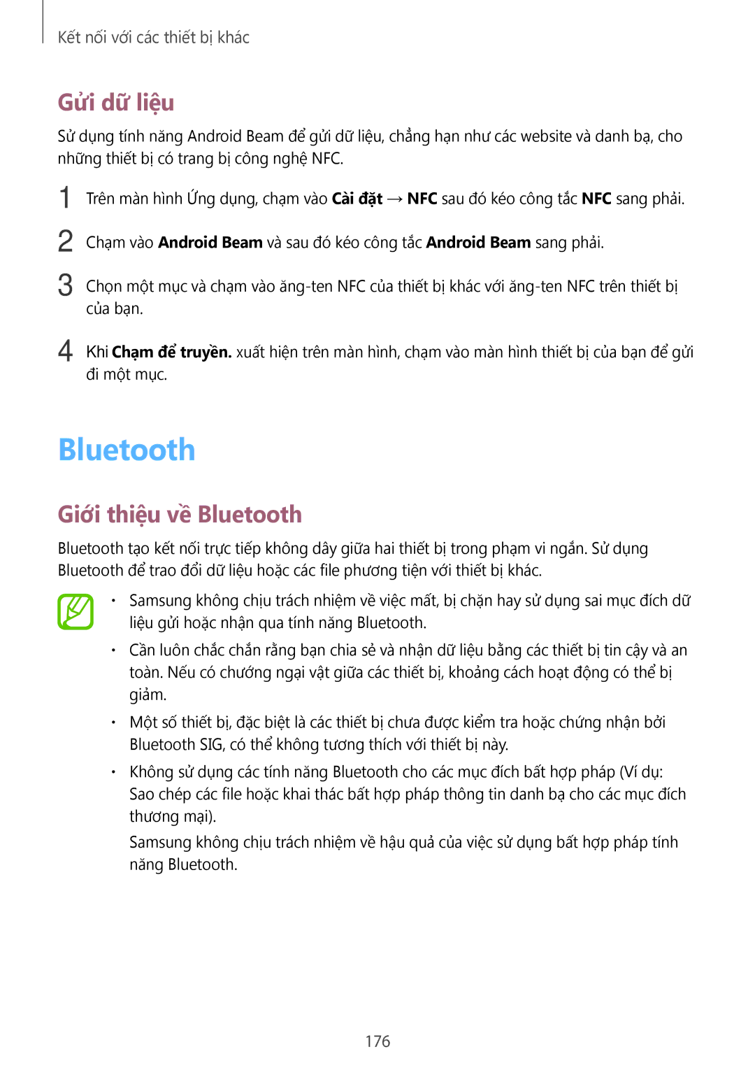 Samsung CG-G900HZKRHTM, SM-G900HZWAXXV, SM-G900HZBAXXV, SM-G900HZKAXXV manual Gửi dữ liệ̣u, Giới thiệ̣u về Bluetooth, 176 