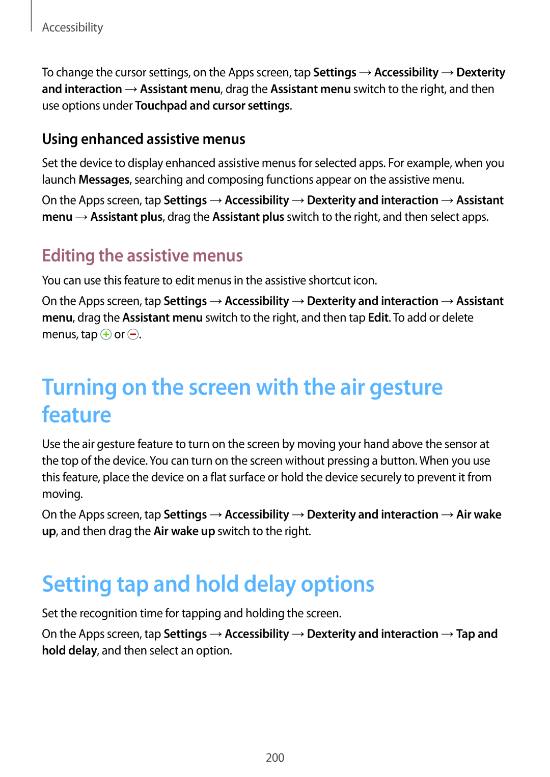 Samsung SM-G900IZKAKSA manual Turning on the screen with the air gesture feature, Setting tap and hold delay options 