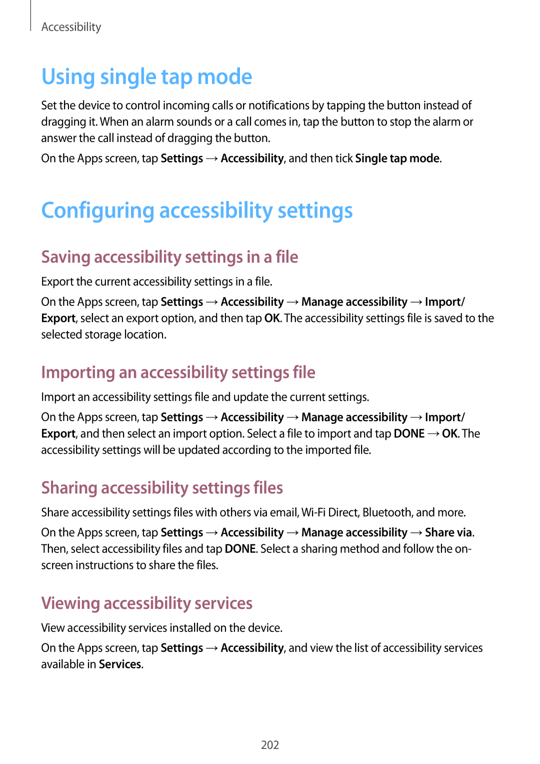 Samsung SM-G900IZWAKSA, SM-G900IZKAKSA, SM-G900IZDAKSA manual Using single tap mode, Configuring accessibility settings 