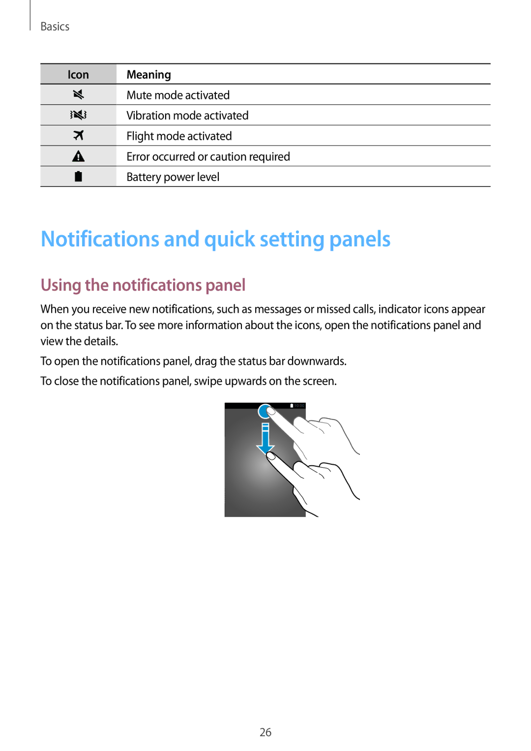 Samsung SM-G900IZWAKSA, SM-G900IZKAKSA manual Notifications and quick setting panels, Using the notifications panel 