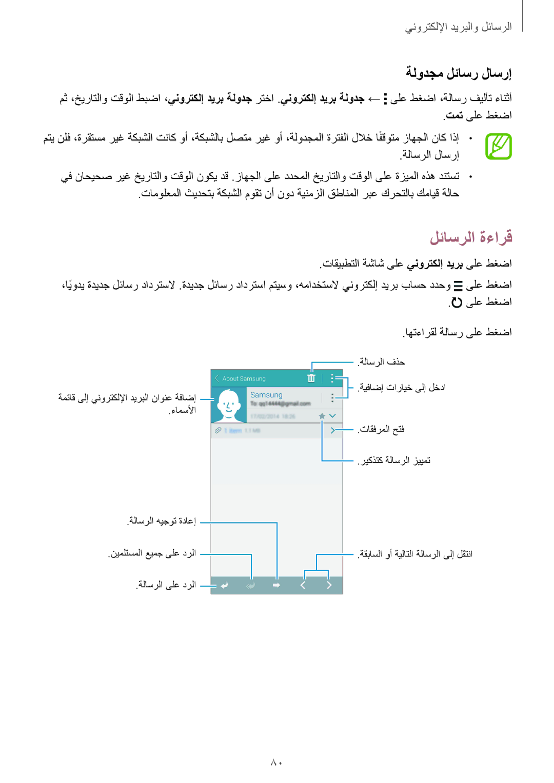 Samsung SM-G900IZKAKSA, SM-G900IZDAKSA, SM-G900IZWAKSA, SM-G900IZBAKSA manual لئاسرلا ةءارق, ةلودجم لئاسر لاسرإ 