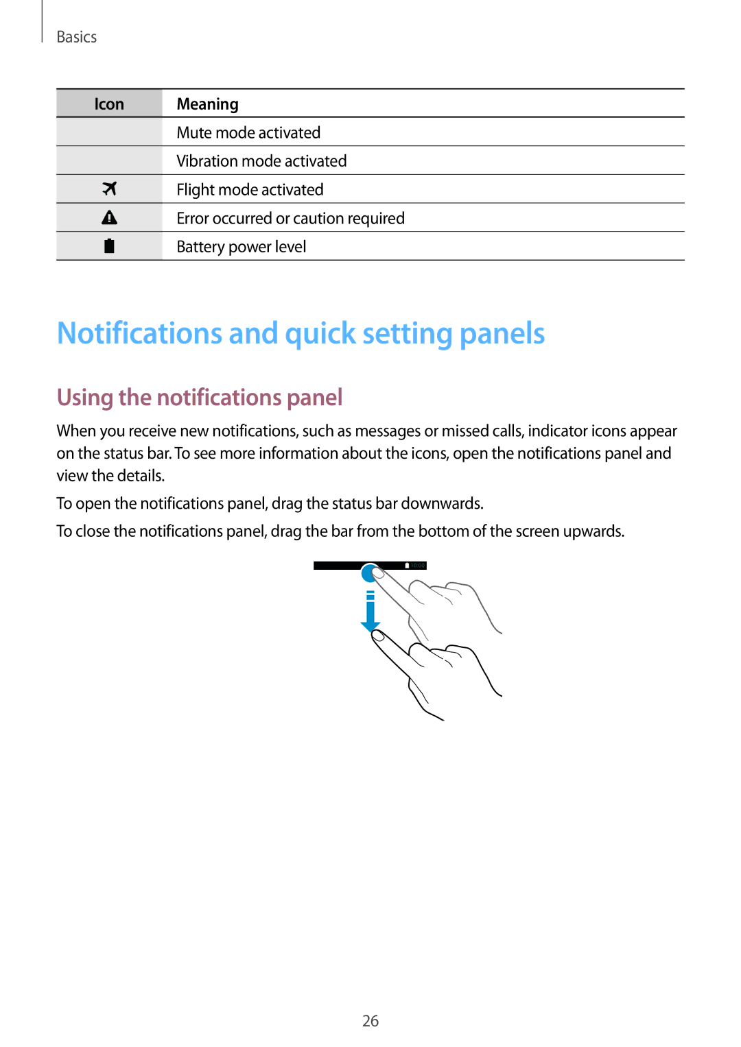 Samsung SM-G900IZWAKSA, SM-G900IZKAKSA manual Notifications and quick setting panels, Using the notifications panel 