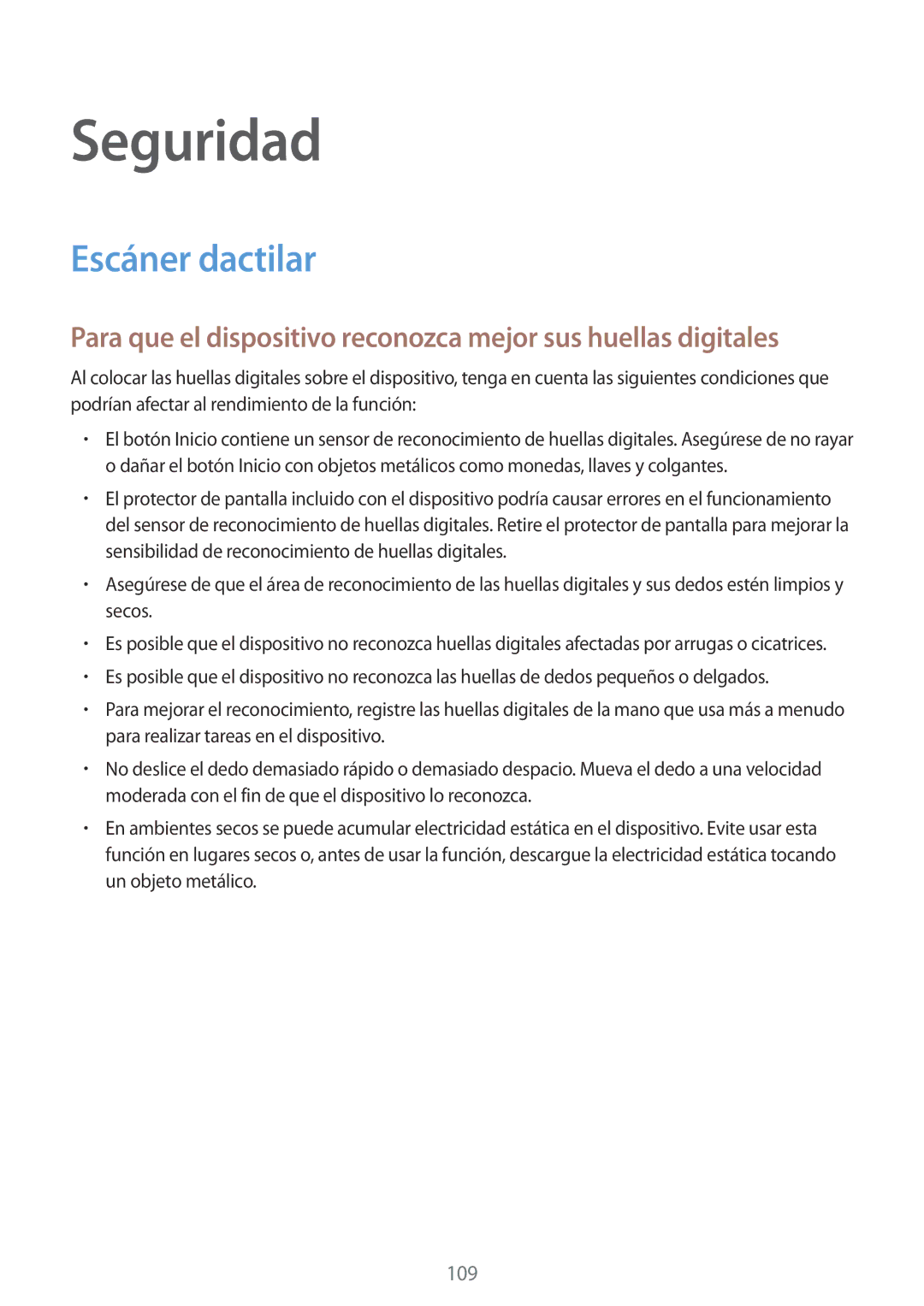 Samsung SM-G901FZDAATL, SM-G901FZBADTM, SM-G901FZKADBT, SM-G901FZDADTM, SM-G901FZKABOG manual Seguridad, Escáner dactilar 