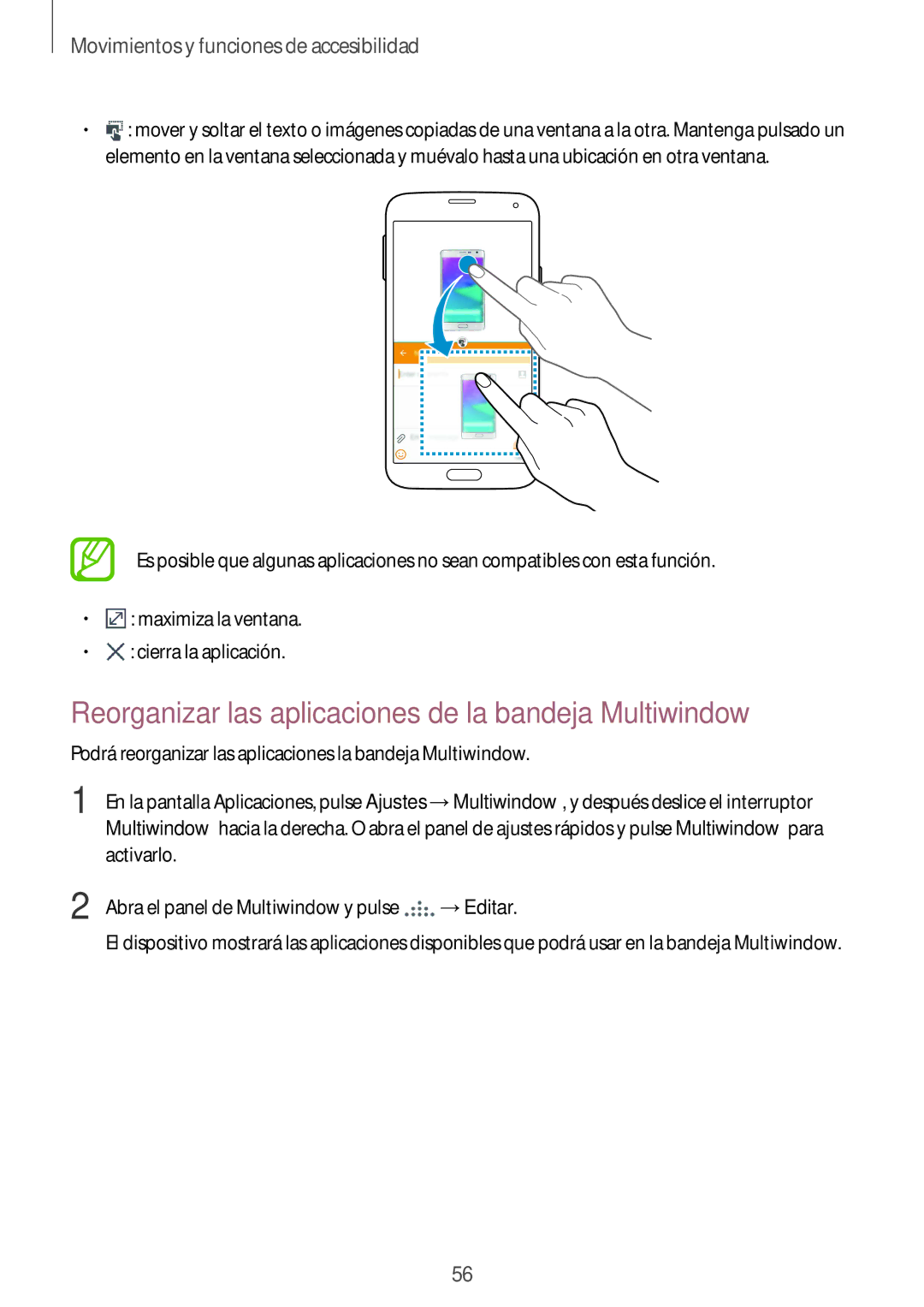 Samsung SM-G901FZBADTM, SM-G901FZKADBT, SM-G901FZDADTM manual Reorganizar las aplicaciones de la bandeja Multiwindow 