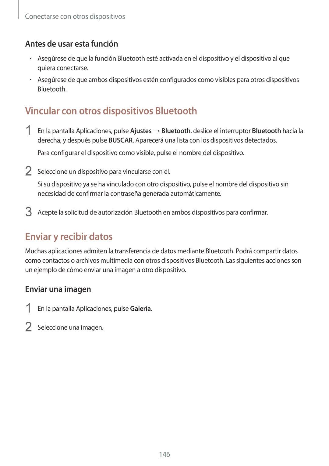 Samsung SM-G901FZKAATL manual Vincular con otros dispositivos Bluetooth, Enviar y recibir datos, Enviar una imagen 