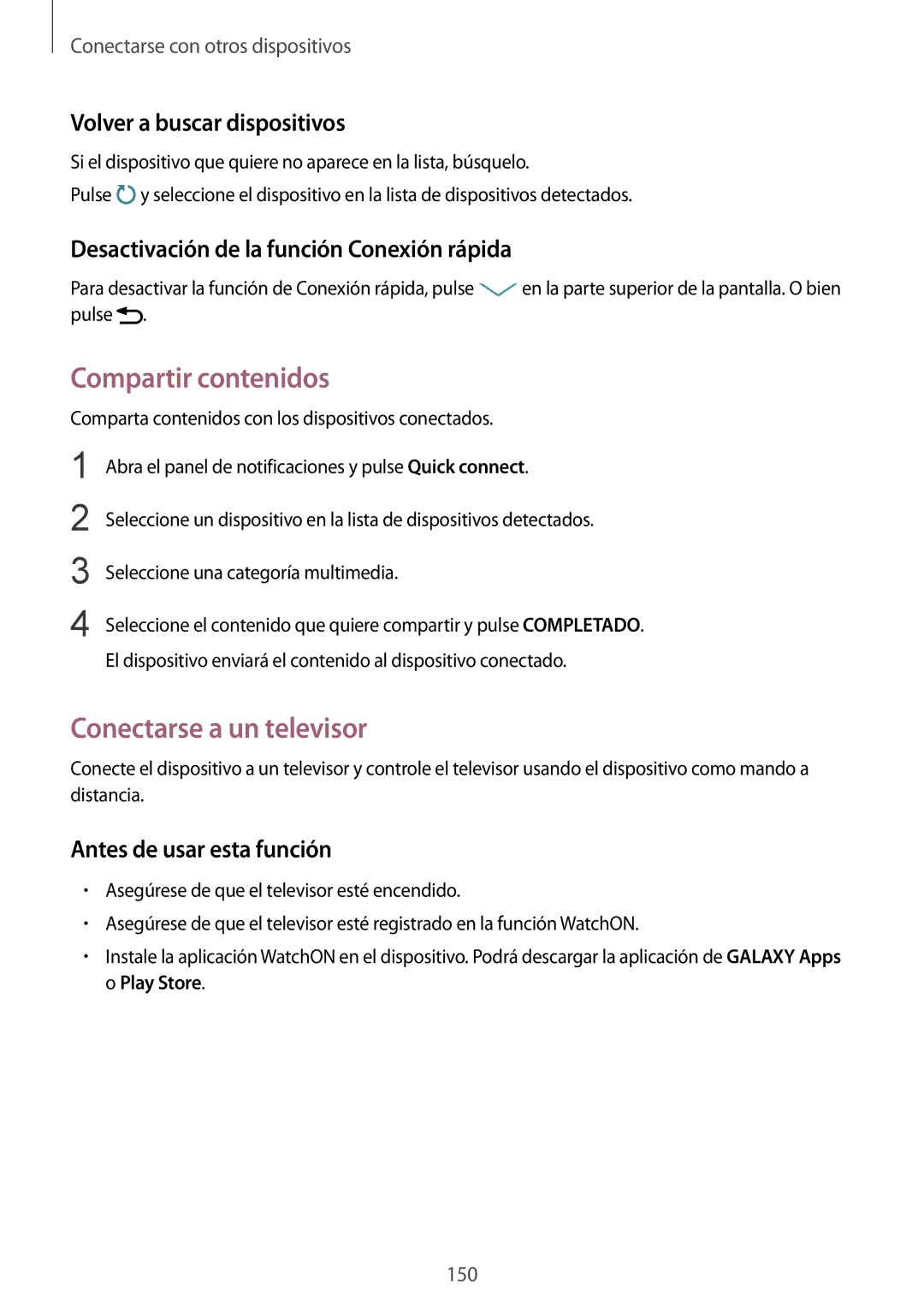 Samsung SM-G901FZKABOG, SM-G901FZBADTM manual Compartir contenidos, Conectarse a un televisor, Volver a buscar dispositivos 