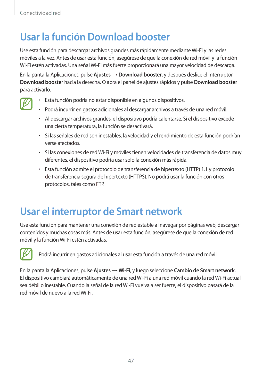 Samsung SM-G901FZWAATL, SM-G901FZBADTM manual Usar la función Download booster, Usar el interruptor de Smart network 