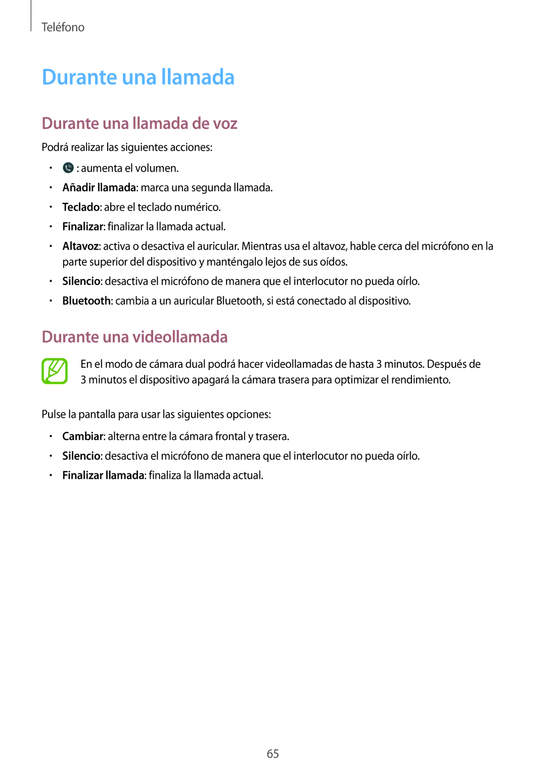 Samsung SM-G901FZDADTM, SM-G901FZBADTM, SM-G901FZKADBT manual Durante una llamada de voz, Durante una videollamada 