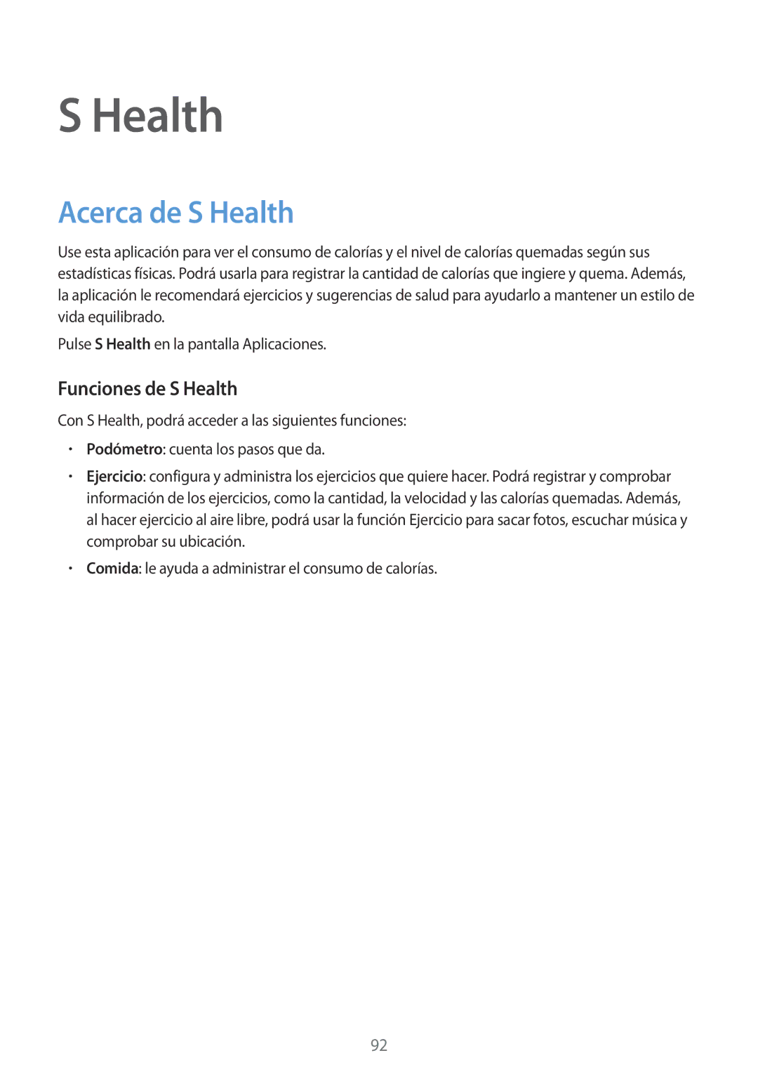 Samsung SM-G901FZKADBT, SM-G901FZBADTM, SM-G901FZDADTM, SM-G901FZKABOG manual Acerca de S Health, Funciones de S Health 