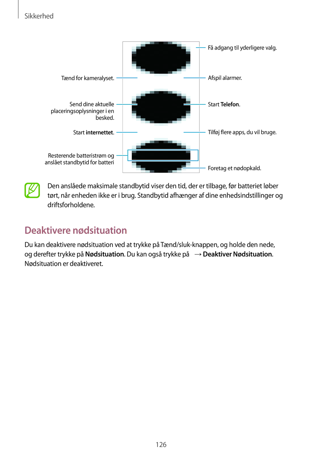 Samsung SM-G901FZKANEE, SM-G901FZBANEE, SM-G901FZWANEE, SM-G901FZKATEN, SM-G901FZDATEN Deaktivere nødsituation, Sikkerhed 