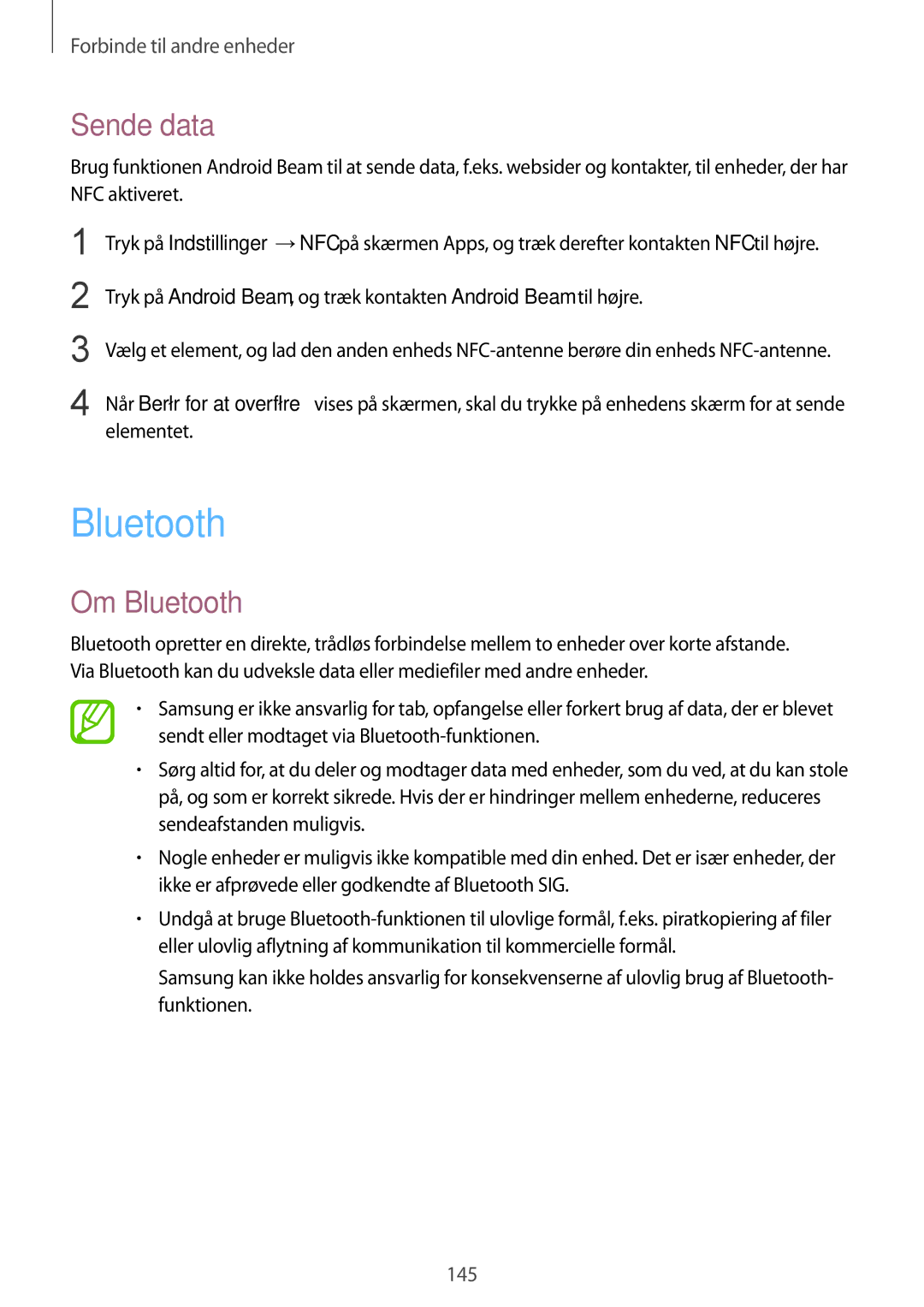 Samsung SM-G901FZWANEE, SM-G901FZBANEE, SM-G901FZKATEN, SM-G901FZDATEN manual Sende data, Om Bluetooth, Elementet 