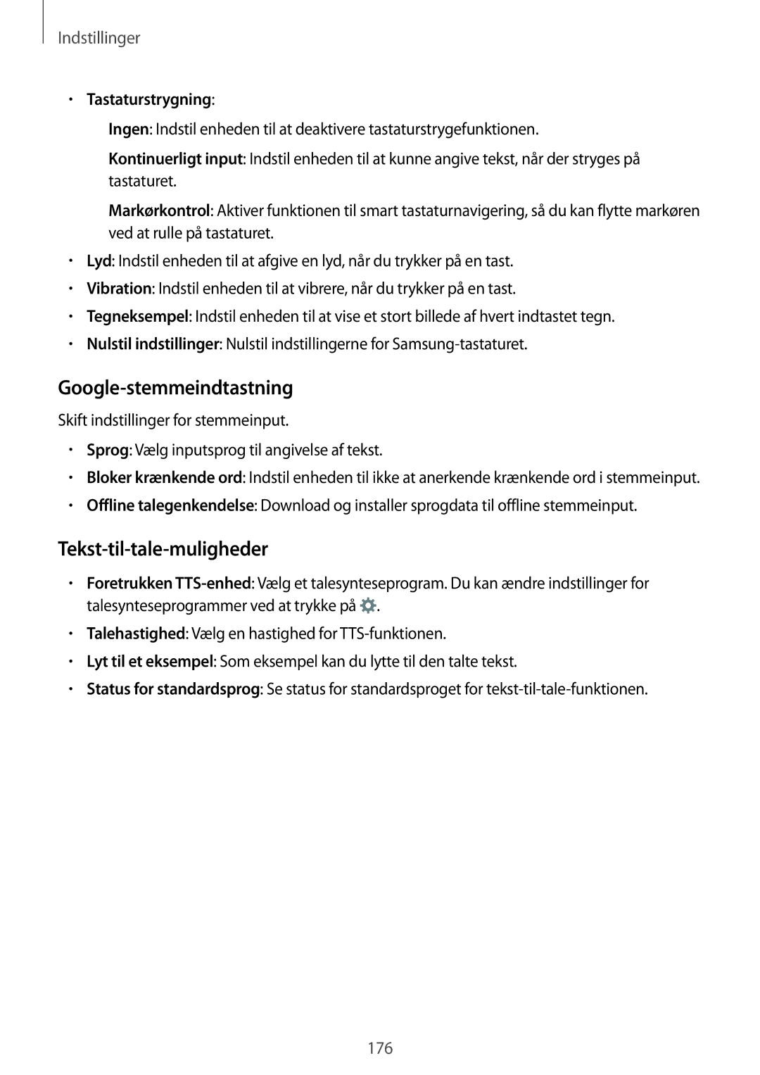 Samsung SM-G901FZBANEE, SM-G901FZWANEE manual Google-stemmeindtastning, Tekst-til-tale-muligheder, Tastaturstrygning 