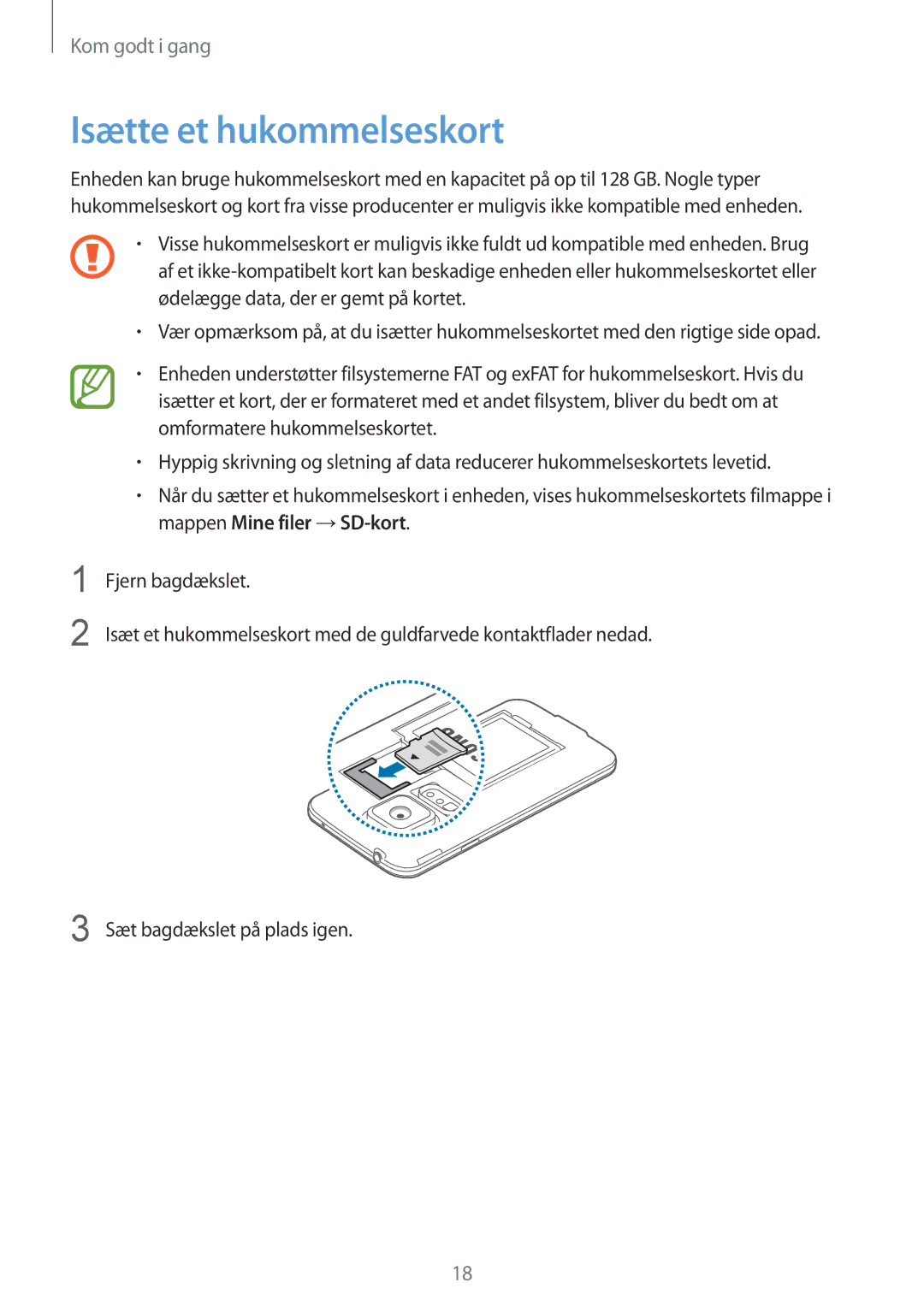 Samsung SM-G901FZKATEN, SM-G901FZBANEE, SM-G901FZWANEE, SM-G901FZDATEN, SM-G901FZDANEE manual Isætte et hukommelseskort 