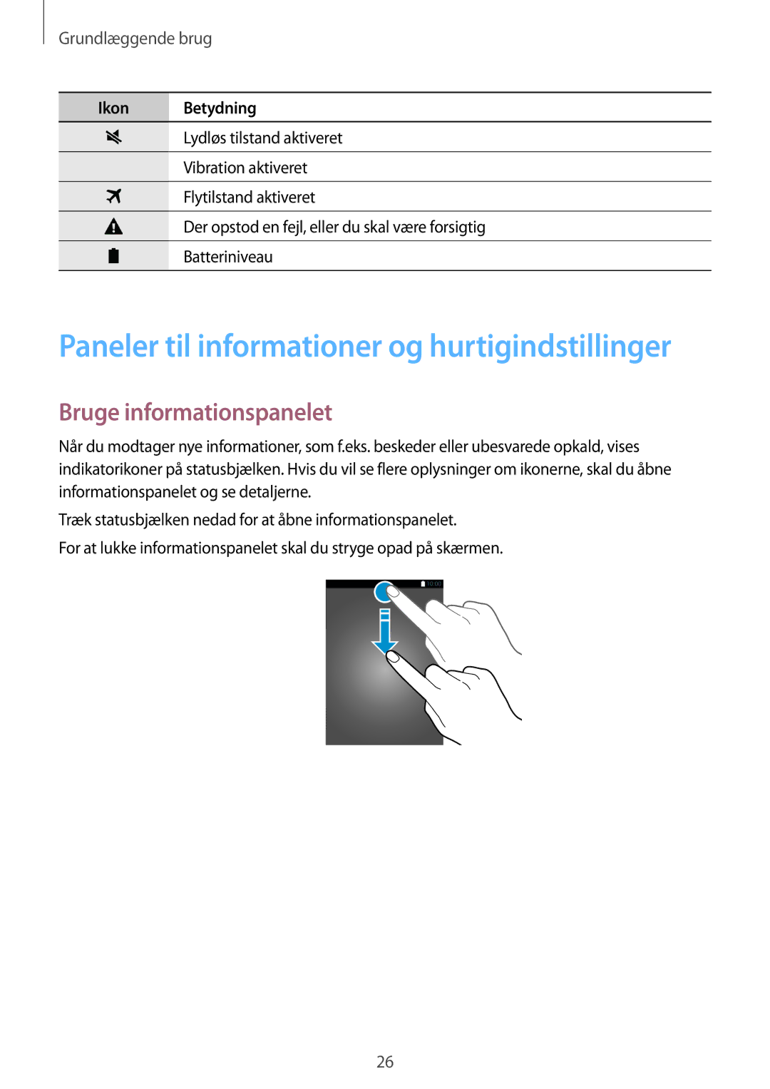 Samsung SM-G901FZKATEN, SM-G901FZBANEE manual Paneler til informationer og hurtigindstillinger, Bruge informationspanelet 