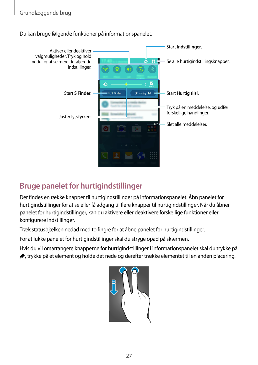 Samsung SM-G901FZDATEN Bruge panelet for hurtigindstillinger, Du kan bruge følgende funktioner på informationspanelet 