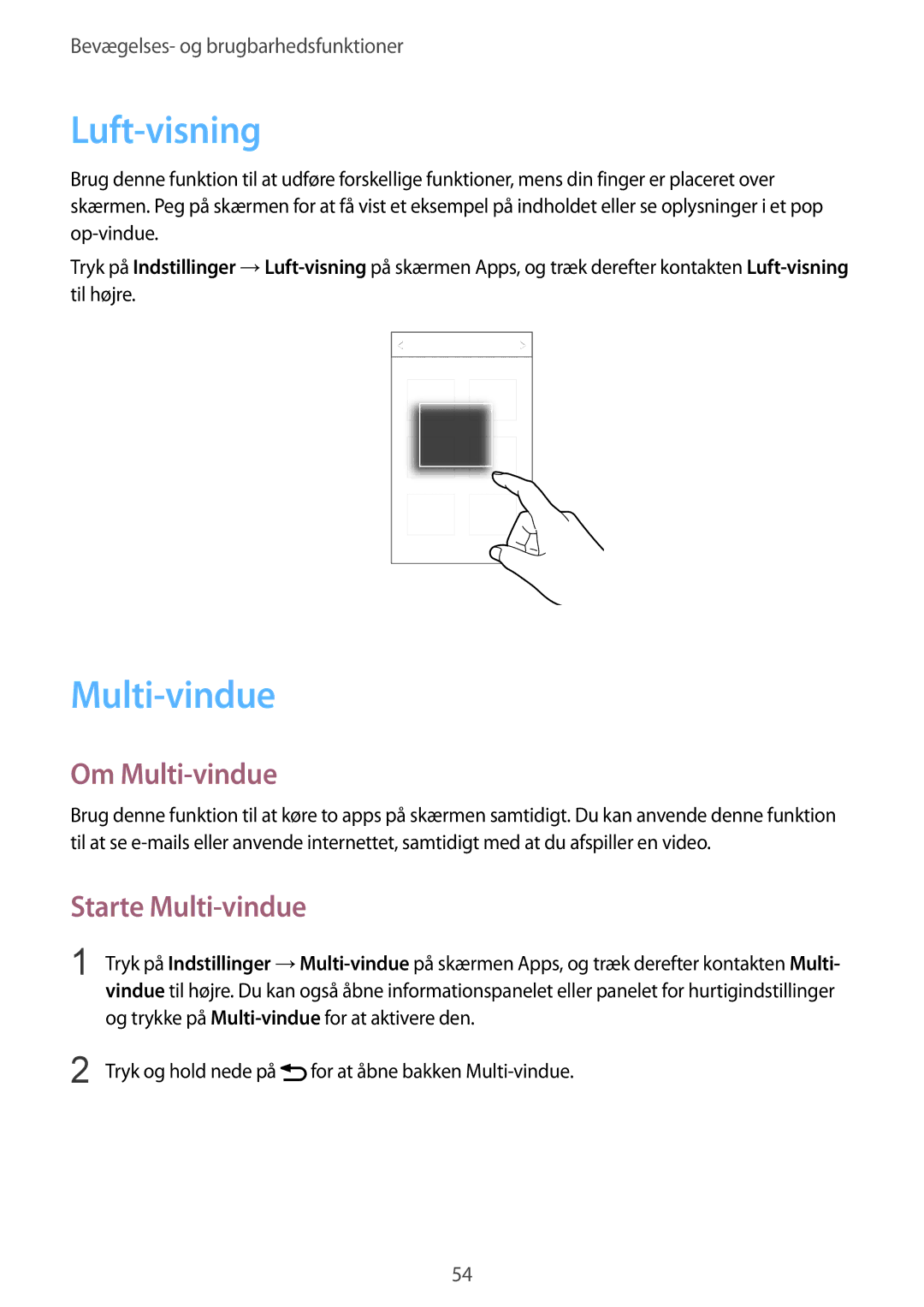 Samsung SM-G901FZKANEE, SM-G901FZBANEE, SM-G901FZWANEE manual Luft-visning, Om Multi-vindue, Starte Multi-vindue 