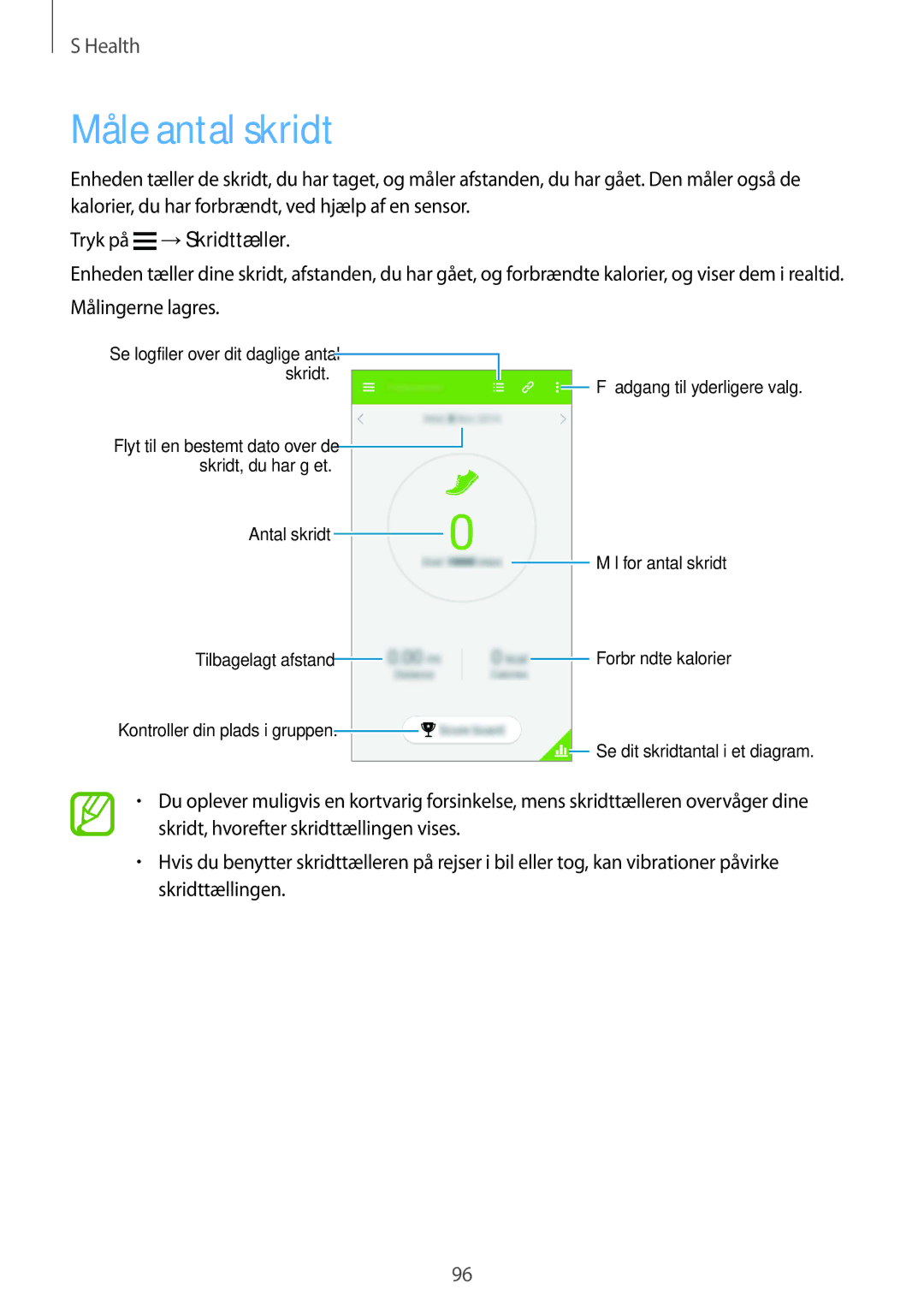 Samsung SM-G901FZBANEE, SM-G901FZWANEE, SM-G901FZKATEN, SM-G901FZDATEN manual Måle antal skridt, Tryk på →Skridttæller 