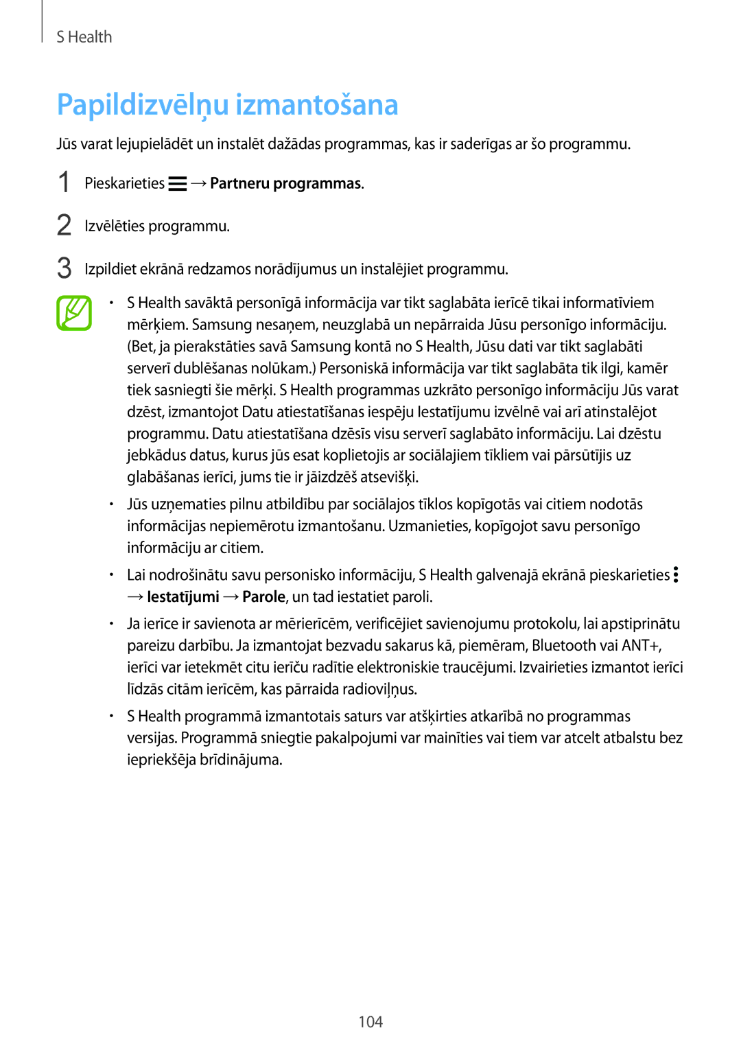 Samsung SM-G901FZDABAL, SM-G901FZKABAL, SM-G901FZWABAL manual Papildizvēlņu izmantošana, Pieskarieties →Partneru programmas 