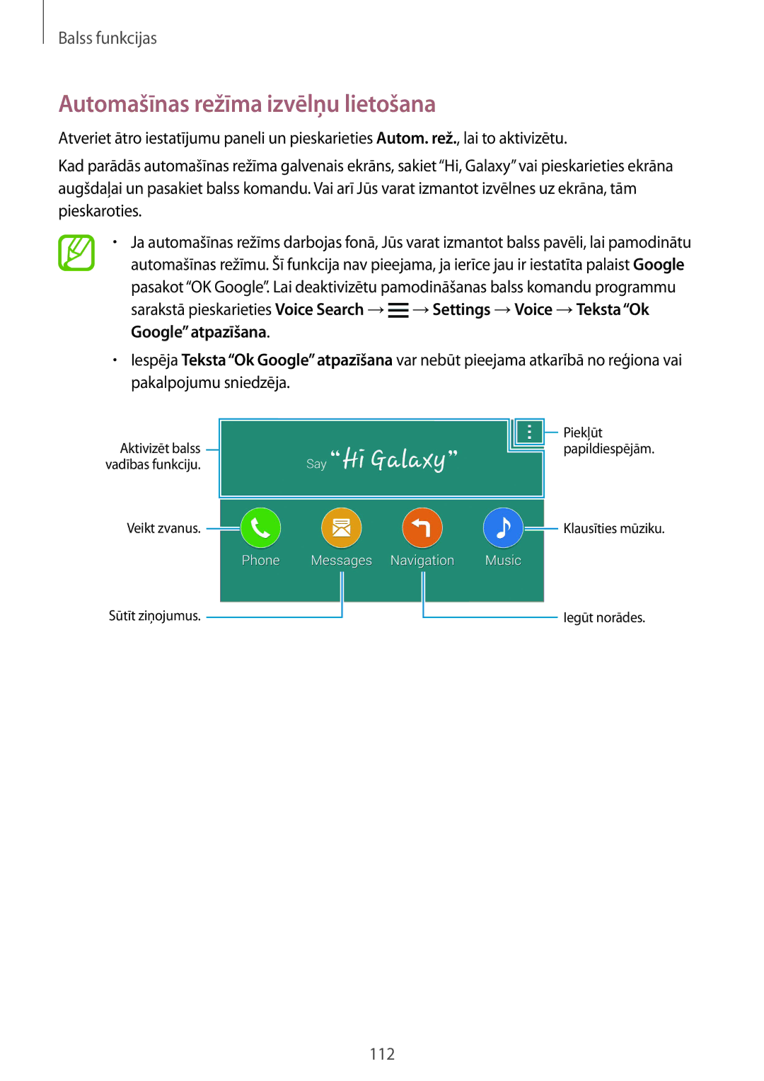 Samsung SM-G901FZDABAL, SM-G901FZKABAL, SM-G901FZWABAL, SM-G901FZBABAL manual Automašīnas režīma izvēlņu lietošana 