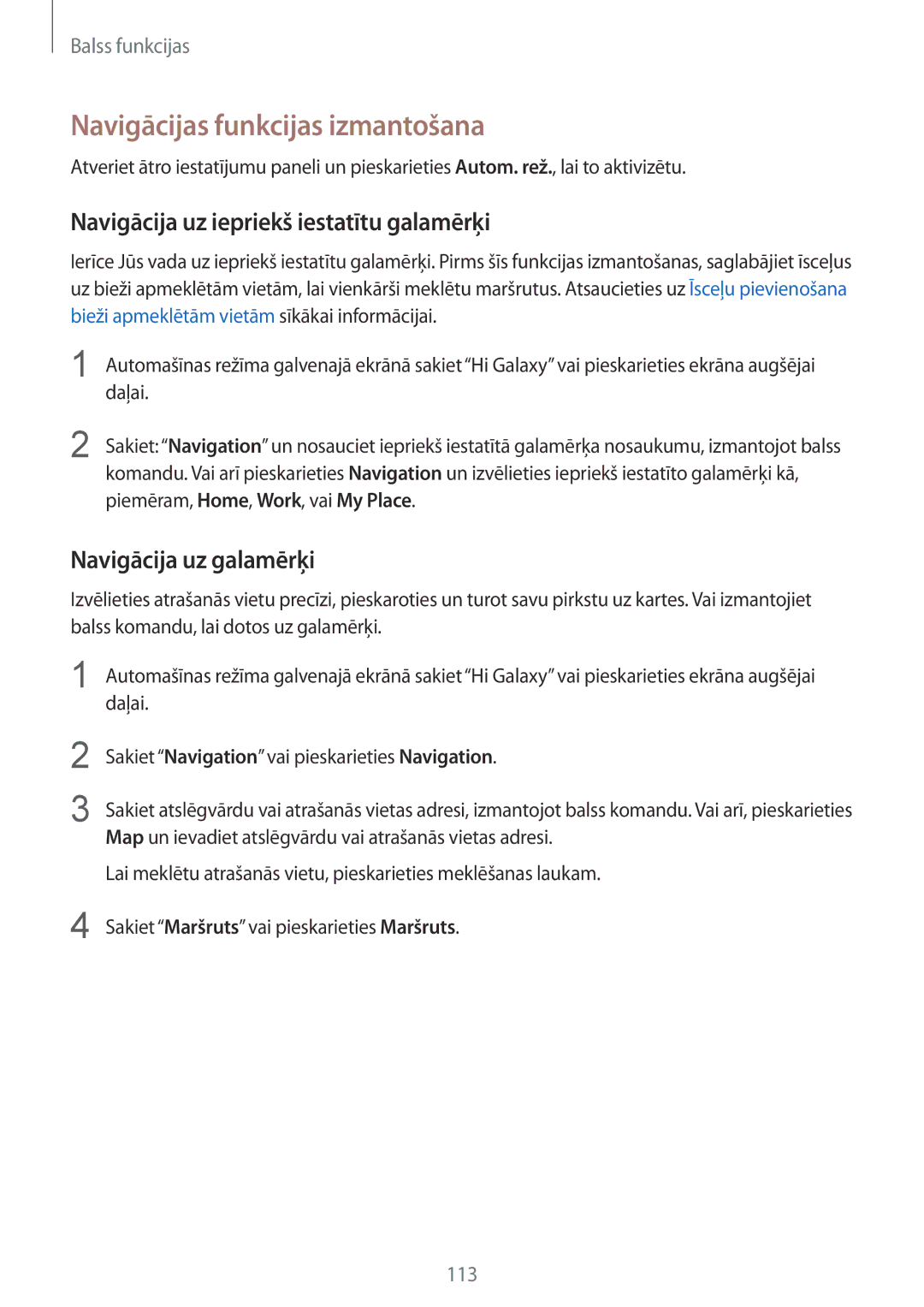 Samsung SM-G901FZKABAL manual Navigācijas funkcijas izmantošana, Navigācija uz iepriekš iestatītu galamērķi, Daļai 